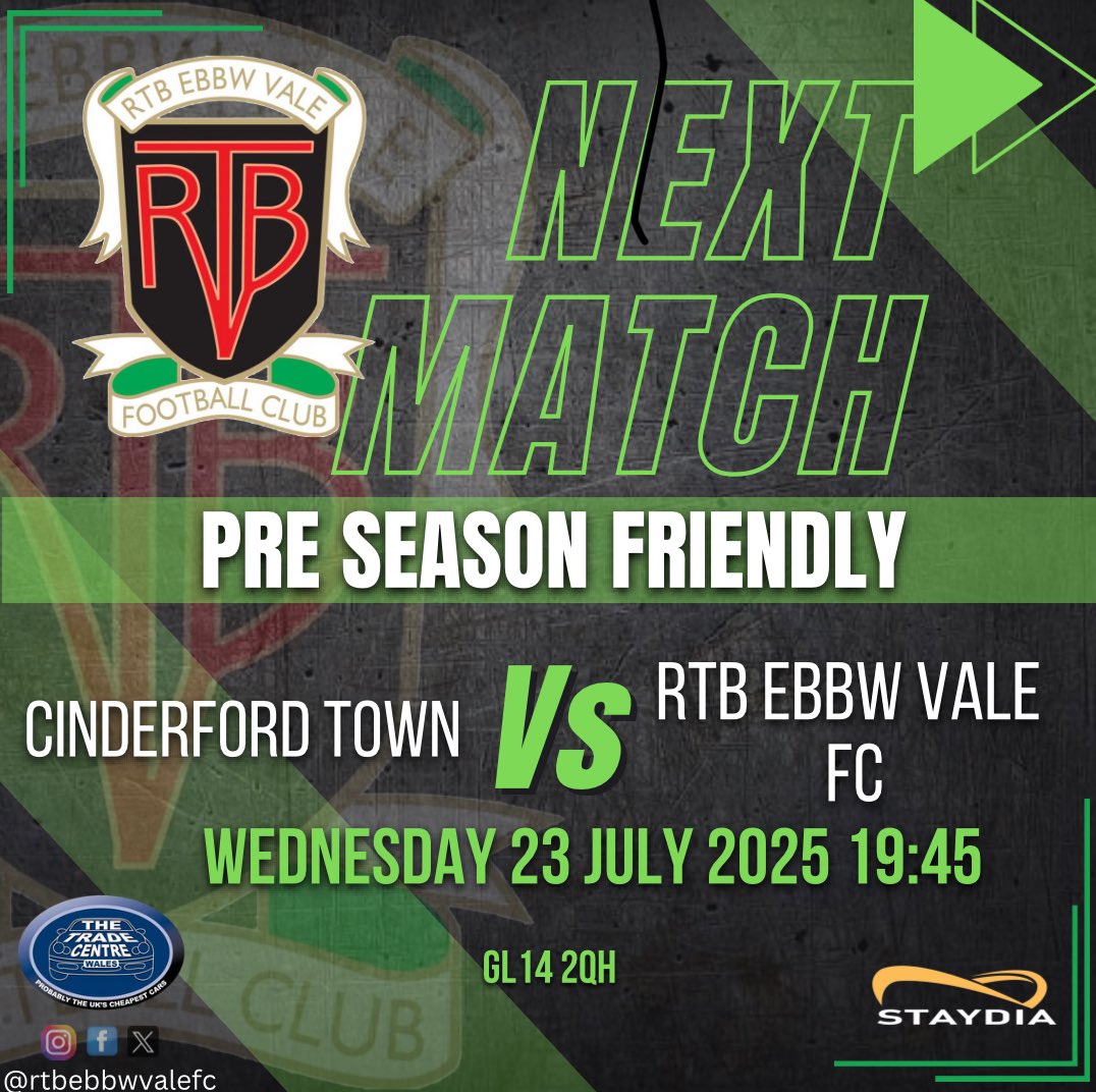This week the boys travel to Cinderford for our final pre season match before our 25/26 campaign starts💚

🗓️Wednesday 23rd July
🆚Cinderford Town
⏰19:45 Kick off
🏟️The Causeway - GL142QH
🎟️Free entry for all supporters
