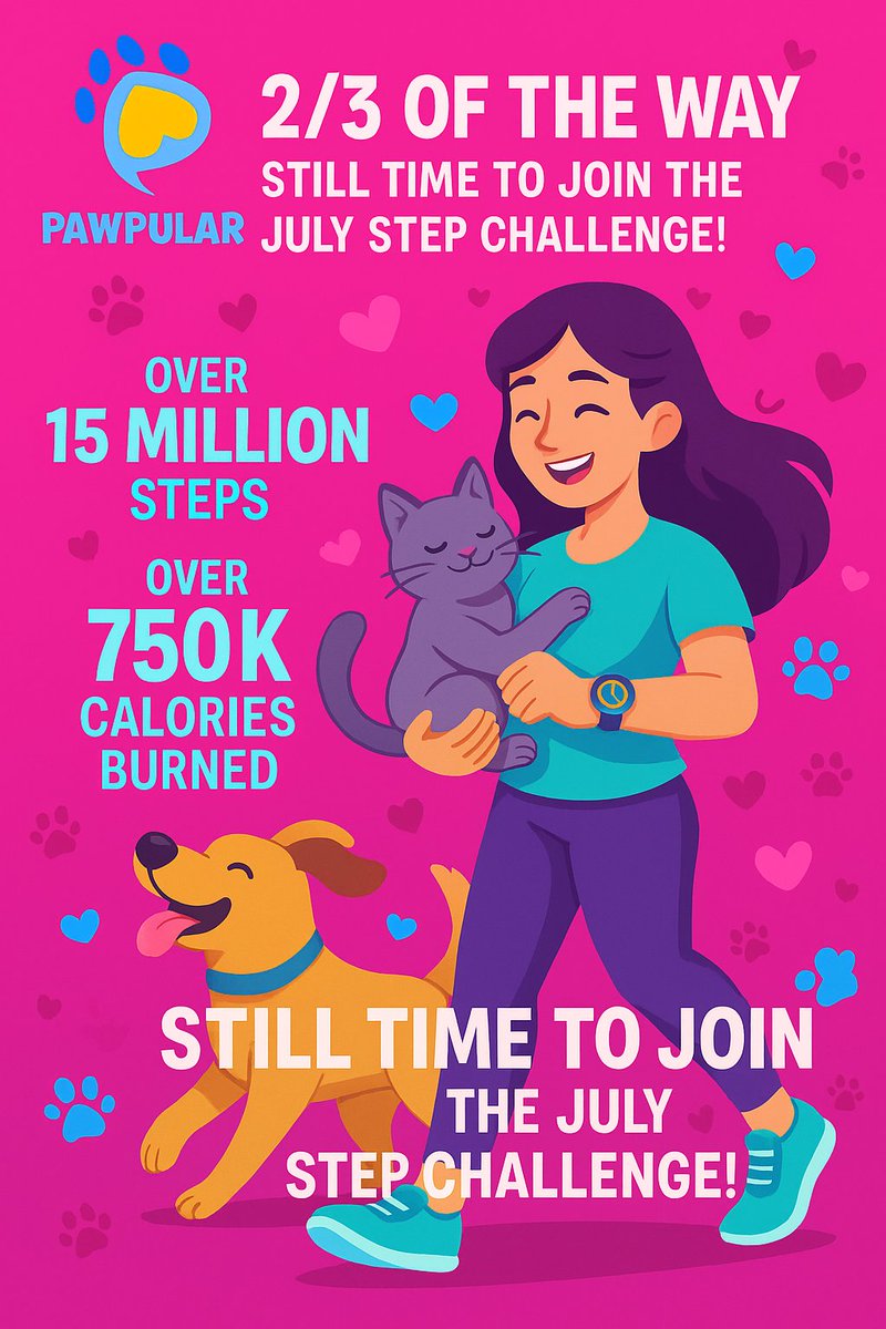 PawpularApp's tweet image. 🚨 We’re 2/3 of the way through the July Step Challenge!
🐾 15M+ steps walked
🔥 750K+ calories burned

It’s not too late to join — download the PawPular app and start walking today! 🏃‍♂️🐕
Every step counts — for your health, your pet, and our communities 💙💪

Huge thanks to our…