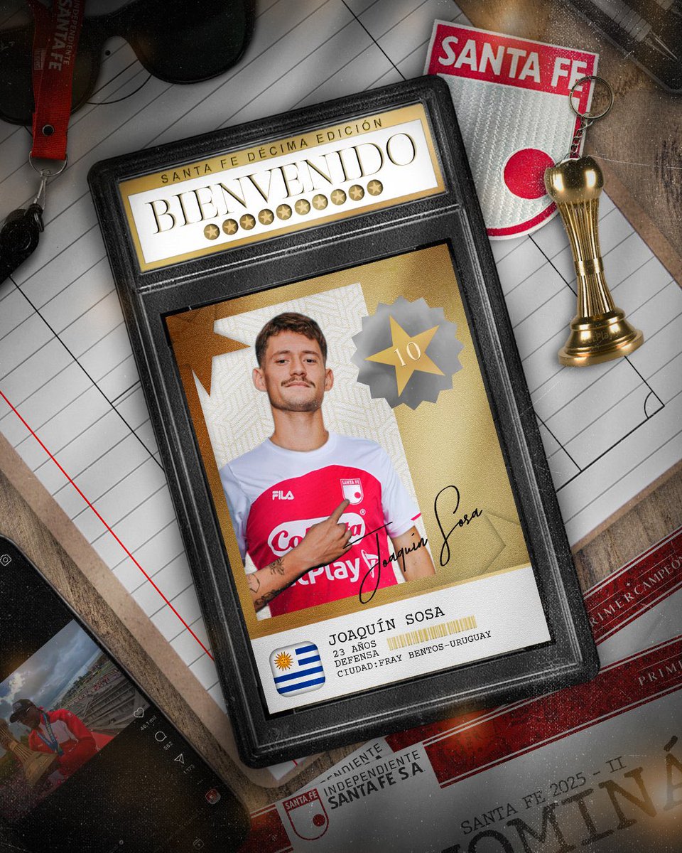 Miguel París (@soymiguelparis) on Twitter photo ¡Los números de Joaquín Sosa 🇺🇾, la cuarta contratación de <a href="/SantaFe/">Independiente Santa Fe</a> 🇮🇩!
🛡️: Defensa central
📏: 1.89 m
🎂: 23 años
🦶: Zurdo
🏟️: 99 partidos disputados
⚽️: 3 goles
🅰️: 3 asistencias
🟨: 24 amarillas
🟥: 0 rojas
🔙 Nacional 🇺🇾, Rentistas 🇺🇾, Liverpool 🇺🇾, Bologna 🇮🇹, Dínamo ¡Los números de Joaquín Sosa 🇺🇾, la cuarta contratación de <a href="/SantaFe/">Independiente Santa Fe</a> 🇮🇩!
🛡️: Defensa central
📏: 1.89 m
🎂: 23 años
🦶: Zurdo
🏟️: 99 partidos disputados
⚽️: 3 goles
🅰️: 3 asistencias
🟨: 24 amarillas
🟥: 0 rojas
🔙 Nacional 🇺🇾, Rentistas 🇺🇾, Liverpool 🇺🇾, Bologna 🇮🇹, Dínamo