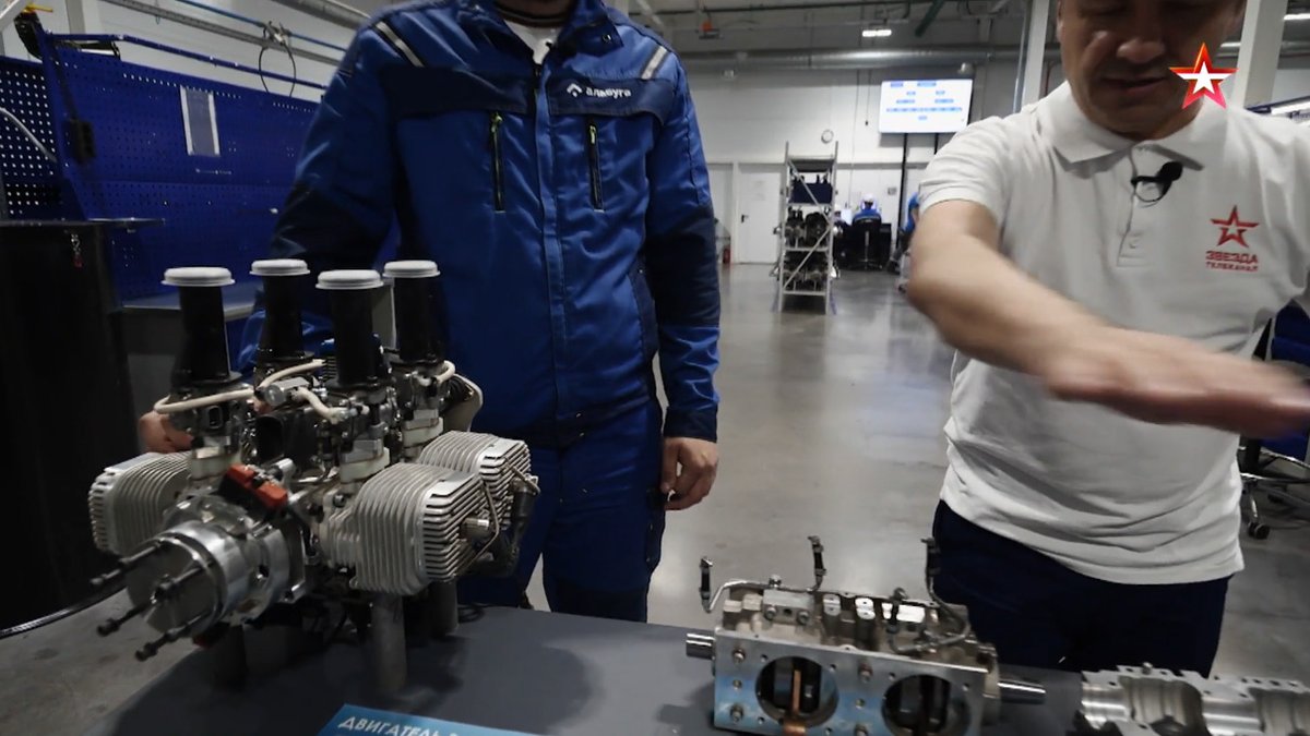 fab_hinz's tweet image. Russian TV aired a new report on Shahed/Geran production in Alabuga. The footage shows local engine manufacturing suggesting Russia may no longer depend on either Iranian or Chinese engines.