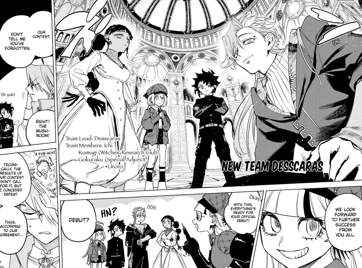 Picsking2's tweet image. Ichi the Witch 43
OMGGG KUMUGI FOCUSED ARC IS NEXT WE WONNN😭🙏🙏
Rlly good chapter & we got so see more witches. The fashion department hitting on Gokuraku was hilarious.
Also the new suit?!? Got my boy looking like he’s about to conduct a symphony 😭😭
W chap
#MadannoIchi