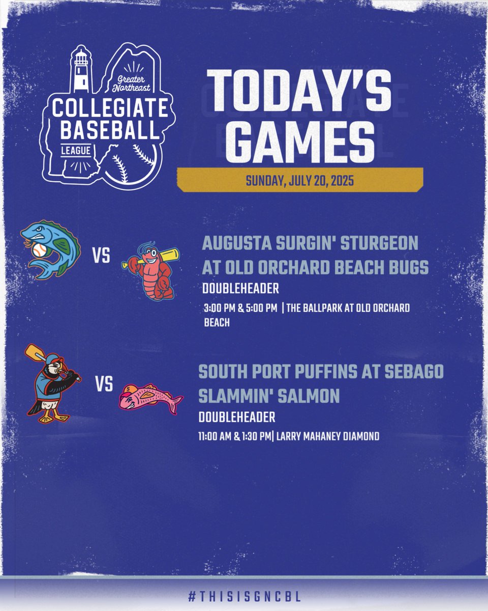 Games across the GNCBL today as the playoff race heats up 🔥

Every win counts with the postseason in sight 👀

#GNCBL #ThisIsGNCBL #SummerBaseball