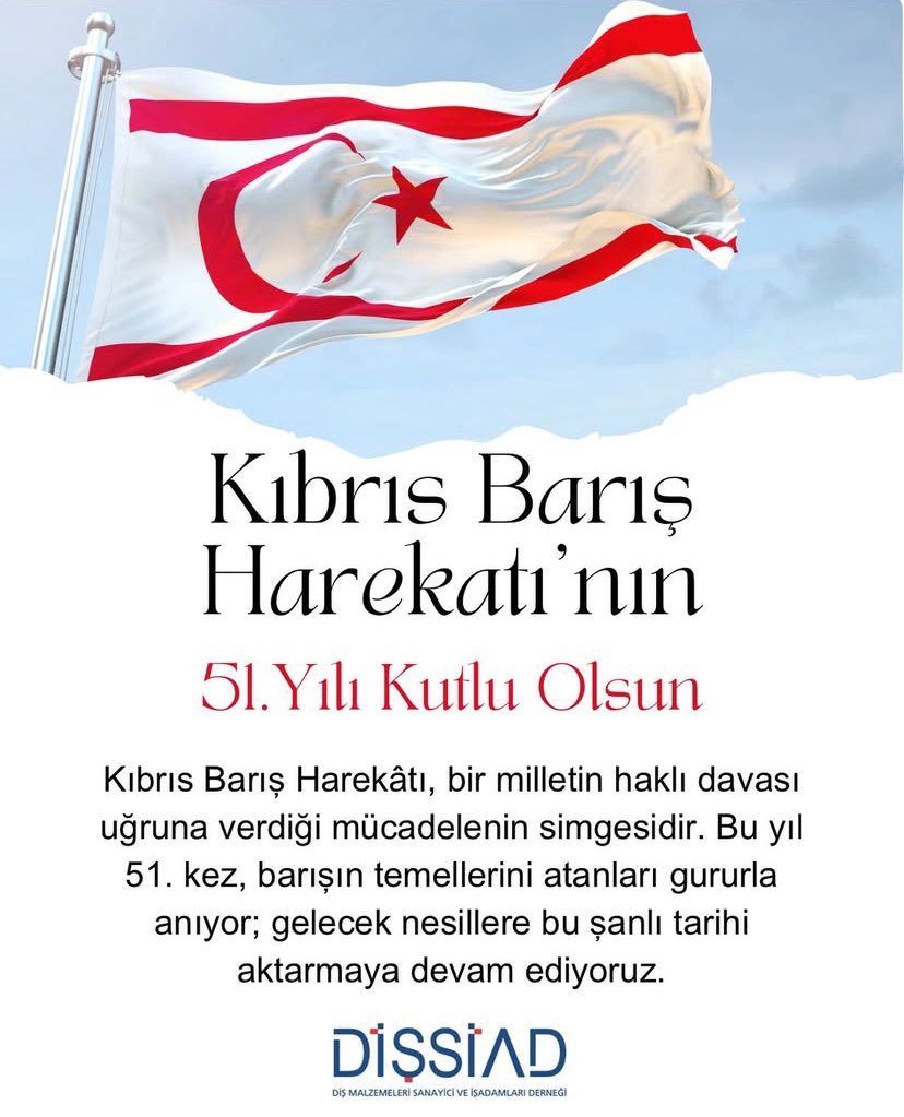 🇹🇷20 Temmuz 1974
Kıbrıs Barış Harekâtı’nın 51. Yılı
Barış, özgürlük ve egemenlik için verilen kararlı mücadelenin simgesi.
Saygı, minnet ve gururla anıyoruz.