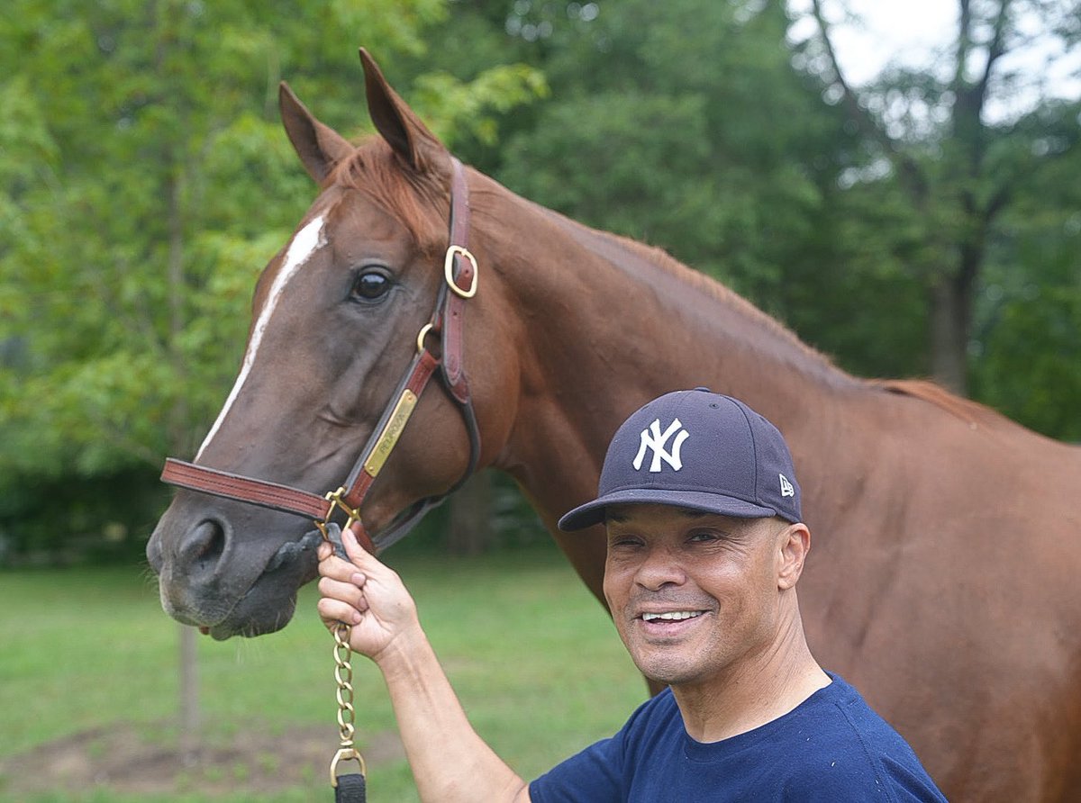 reredevaux's tweet image. Our own Martin Pedroza with his name sake a 2 year old Not This Time Colt named Pedroza. He was over the moon to welcome him to Saratoga on his birthday this morning.