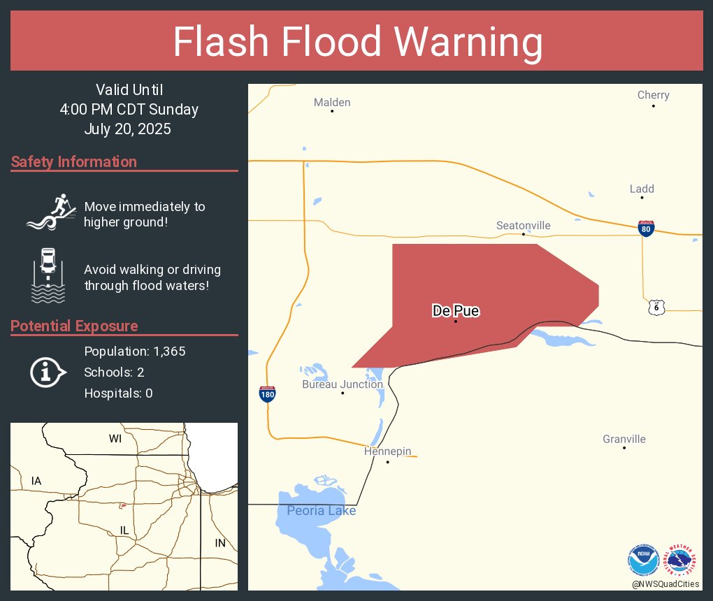NWSQuadCities's tweet image. Flash Flood Warning including De Pue IL until 4:00 PM CDT