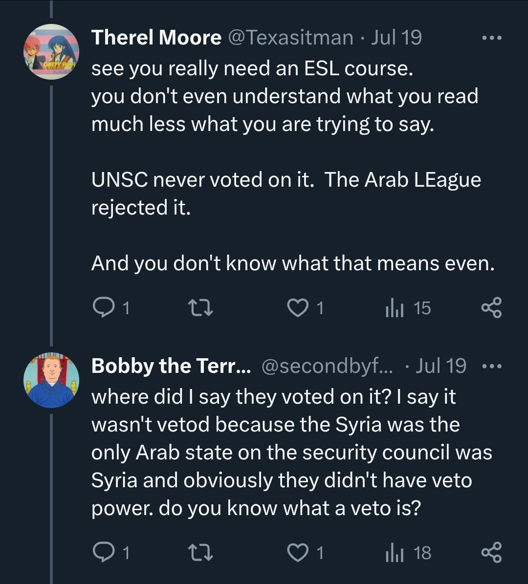 secondbyfarce's tweet image. why is it every rabid Zionist is a complete fucking moron? he brought up the UNSC for no reason then confused it with the British supreme court mid conversation while I explained to him the UNSC isn't relevant to what happened???
