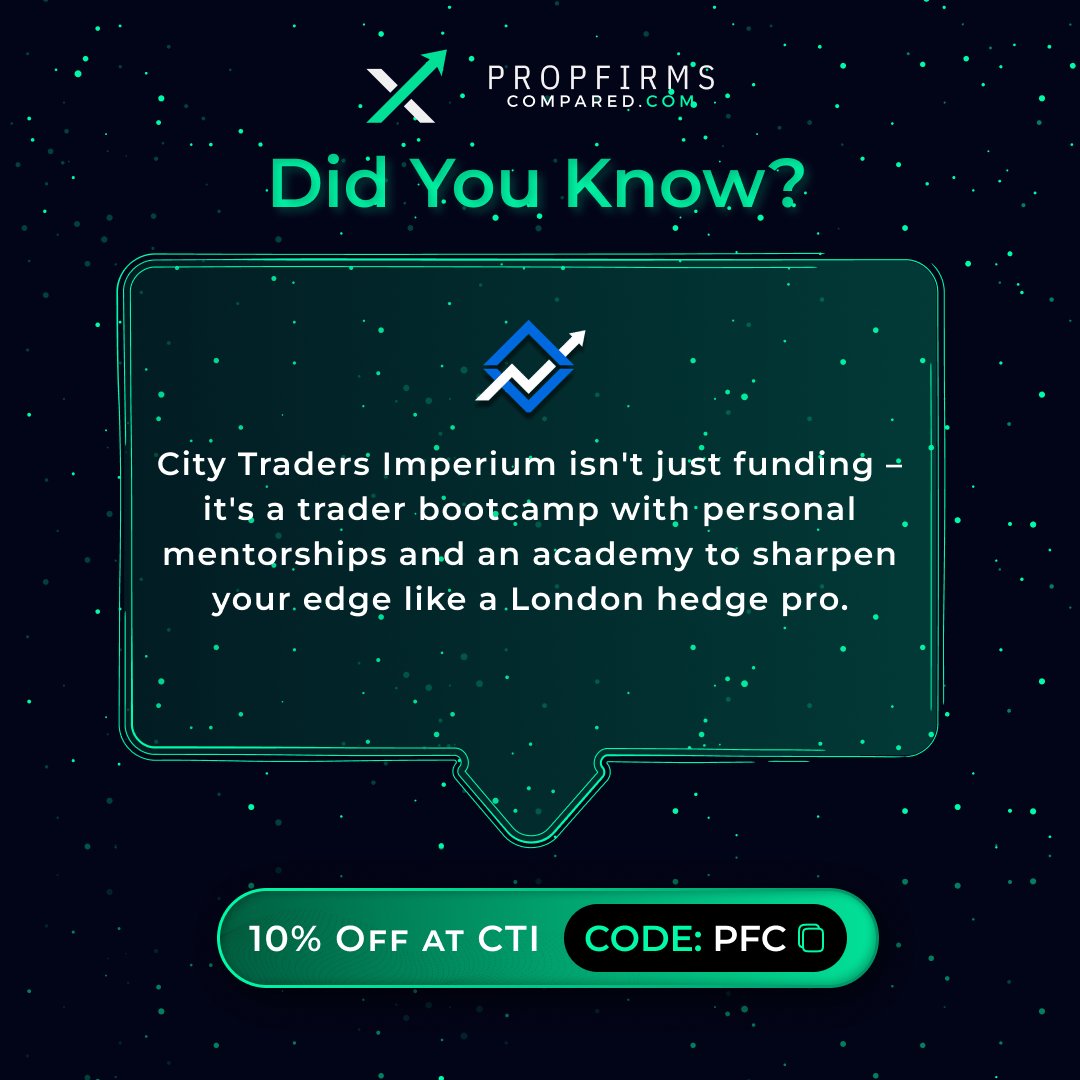 PropFirmsCmpd's tweet image. 🧠 Did You Know?
Mentorship and courses from City Traders Imperium act as a guiding framework – they clarify complex markets, helping you develop sharper decisions and reduce common pitfalls.
Enroll and fund up: Buy now:
propfirmscompared.com/prop-firms/cit…
Use code PFC for 10% off!…
