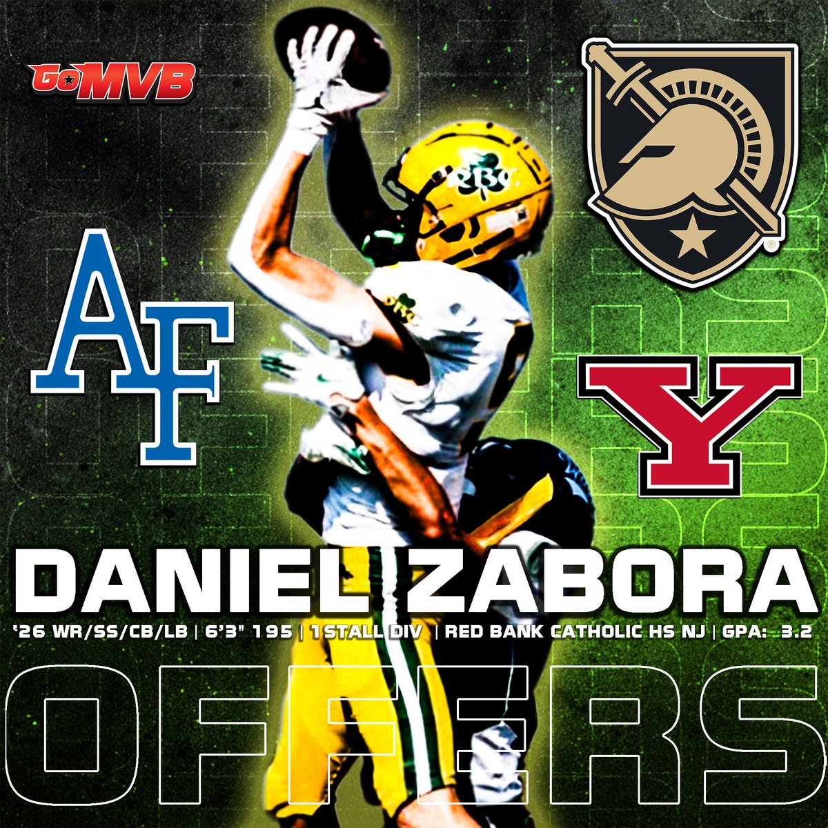 GoMVB Get Seen. Get Serious. Get to the Next Level (@gomvb) on Twitter photo 📣📣Hard work pays off! '26 Daniel Zabora, WR/SS/CB/LB | 6'3" 195 | 1stAllDiv receives offers from Army, Air Force, and Youngstown State. This is just the beginning. <a href="/DanielZabora/">Daniel Zabora</a>
#GoMVB #ClassOf2026 #hsfootball #ncaarecruit 📣📣Hard work pays off! '26 Daniel Zabora, WR/SS/CB/LB | 6'3" 195 | 1stAllDiv receives offers from Army, Air Force, and Youngstown State. This is just the beginning. <a href="/DanielZabora/">Daniel Zabora</a>
#GoMVB #ClassOf2026 #hsfootball #ncaarecruit