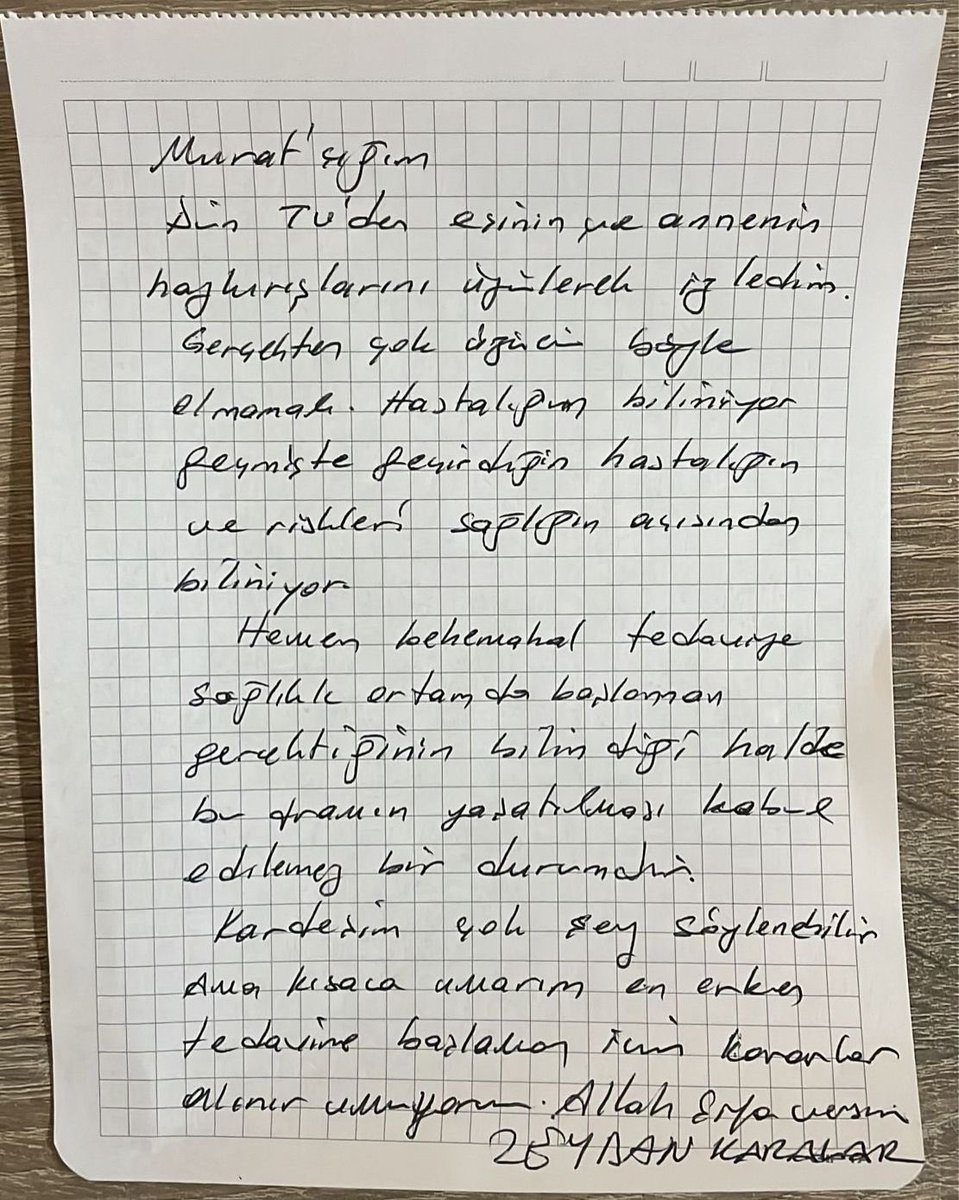 ZeydanKaralar01's tweet image. Muratcığım,
Dün TV’den eşinin ve annenin haykırışlarını üzülerek izledim.
Gerçekten çok üzücü, böyle olmamalı. Hastalığın biliniyor; geçmişte geçirdiğin hastalık ve riskleri sağlığın açısından biliniyor.
Hemen, behemehal tedaviye sağlıklı ortamda başlaman gerektiği bilindiği…