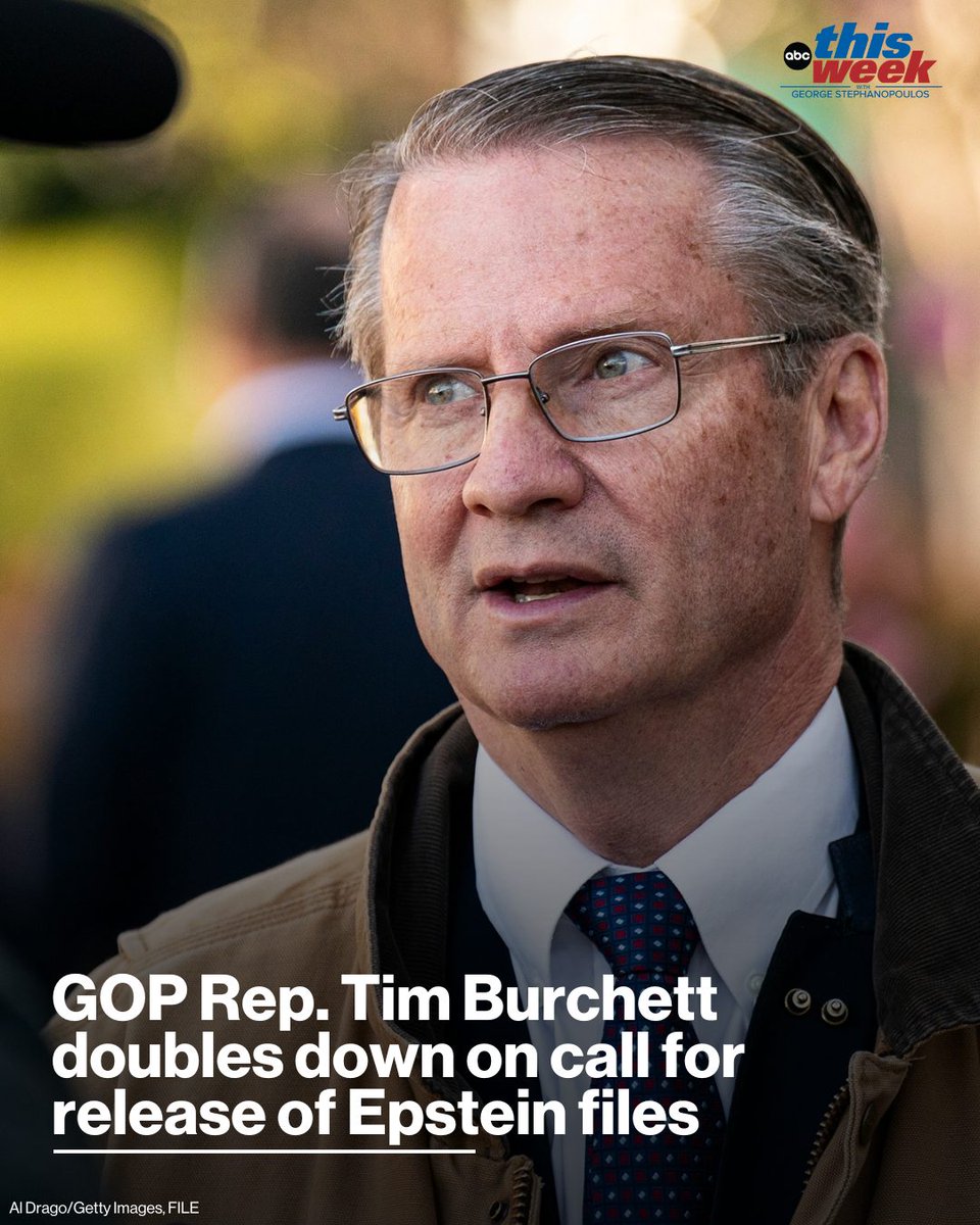 ThisWeekABC's tweet image. Tennessee Republican Rep. Tim Burchett on Sunday again called for the release of the Department of Justice’s evidence against the late accused pedophile Jeffrey Epstein, part of a growing cadre of Republicans calling for transparency in the case.
this-week.visitlink.me/TzuV2M