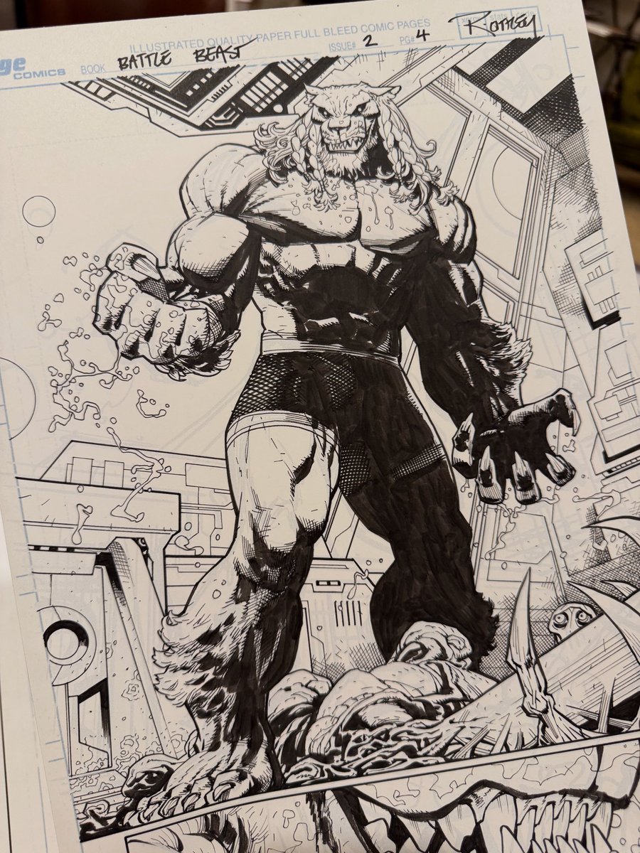 RyanOttley's tweet image. BATTLE BEAST original art, page from issue 2. Battle Undies!