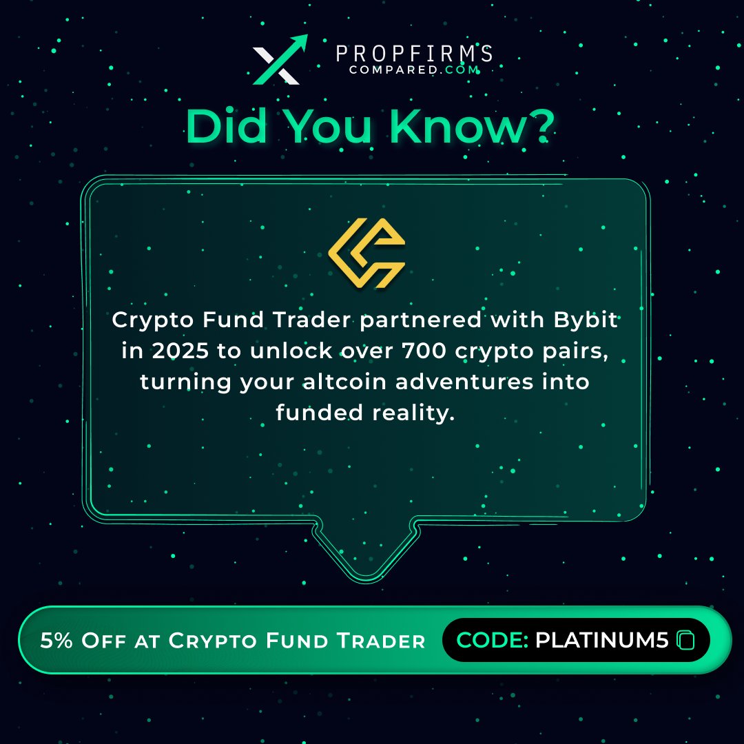 PropFirmsCmpd's tweet image. 🧠 Did You Know?
Partnering for wide crypto access at @CFTradercom unlocks diverse opportunities – ideal for discovering trends in volatile assets.
Trade crypto smart: Buy now:
propfirmscompared.com/prop-firms/cry…
Use code platinum5 for 5% off!
#CryptoTrading #CryptoFundTrader