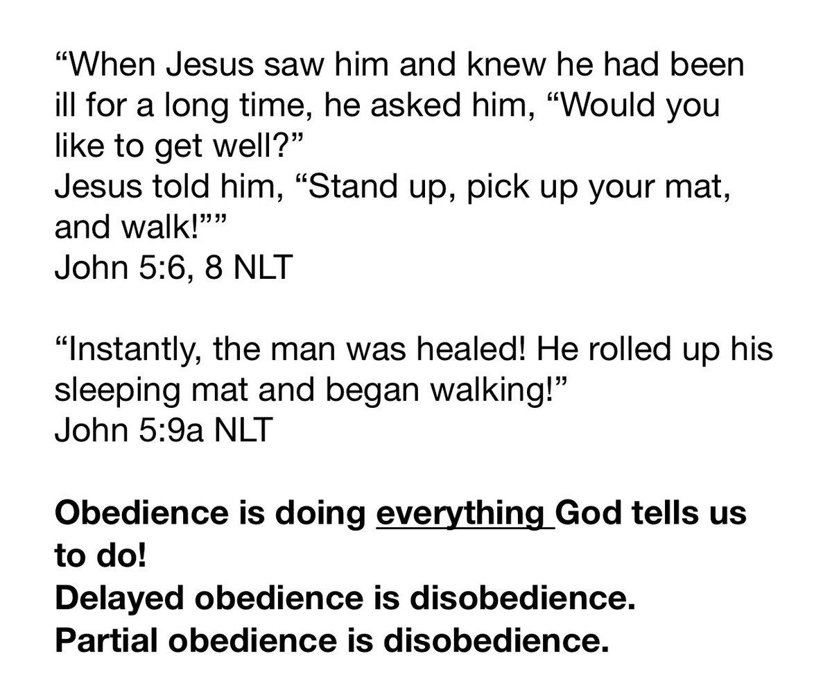 TonyDungy's tweet image. Pastor Daryl’s message @GFCFlorida was from John Chapter 5. Jesus meets a man who had been paralyzed for 38 years and asks him “Do you want to be healed?” Jesus then tells him to get up, pick up his mat & walk. The man obeyed and was healed.
Pastor’s question: Do we really want…