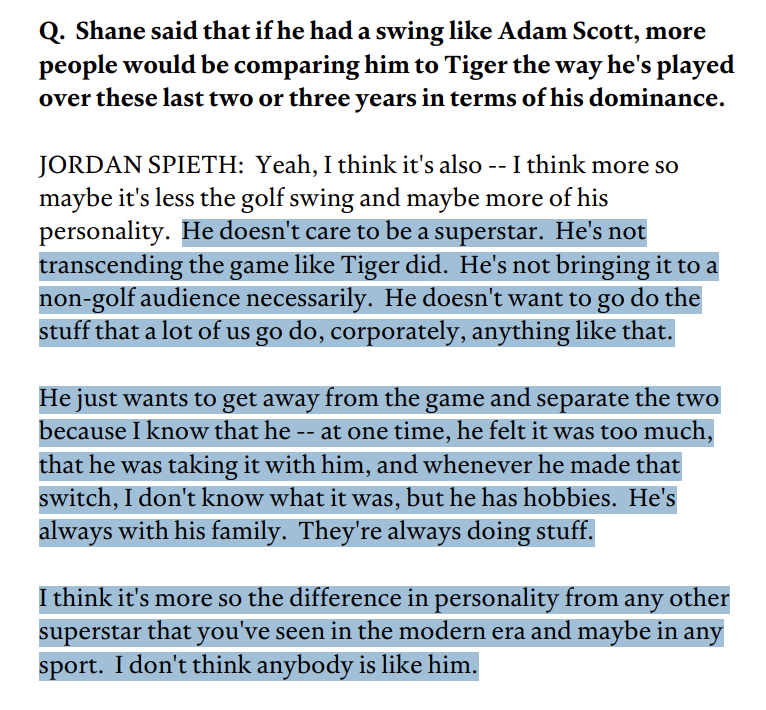 Liked this from Spieth on what makes Scottie great