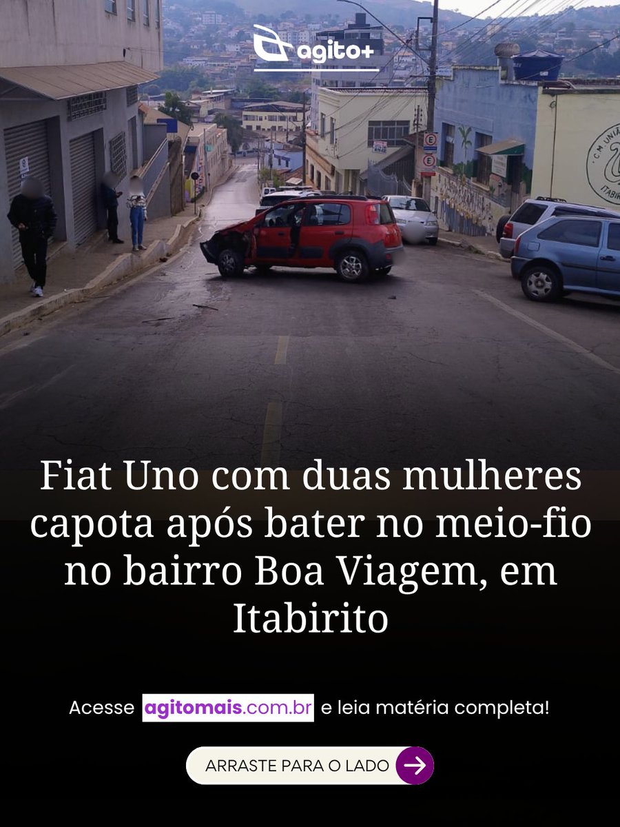agitomais's tweet image. Fiat Uno capota no bairro Boa Viagem, em Itabirito (MG), após bater no meio-fio.

Duas mulheres estavam no carro e saíram sem ferimentos aparentes.
Ocorrência foi atendida pela Brigada e Guarda Municipal.

Detalhes: agitomais.com.br/fiat-uno-com-d…

#Itabirito #Acidente #BoaViagem