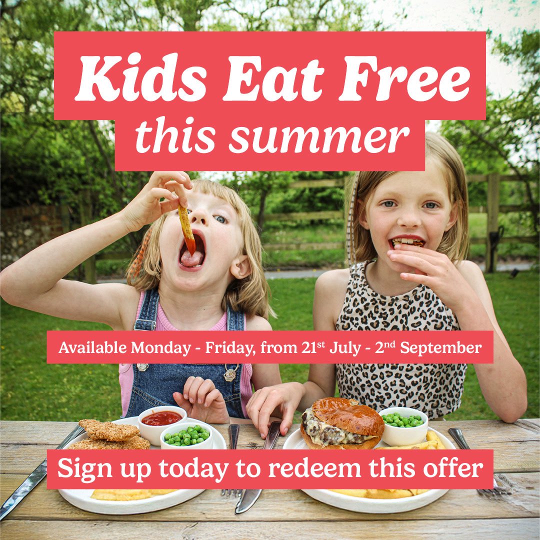 KIDS EAT FREE THIS SUMMER! ☀️ 

Sign up today to receive your unique voucher code which renews daily to use over the 6 week holidays!

forms.airship.co.uk/forms/1295/pas…

T&amp;Cs apply.
