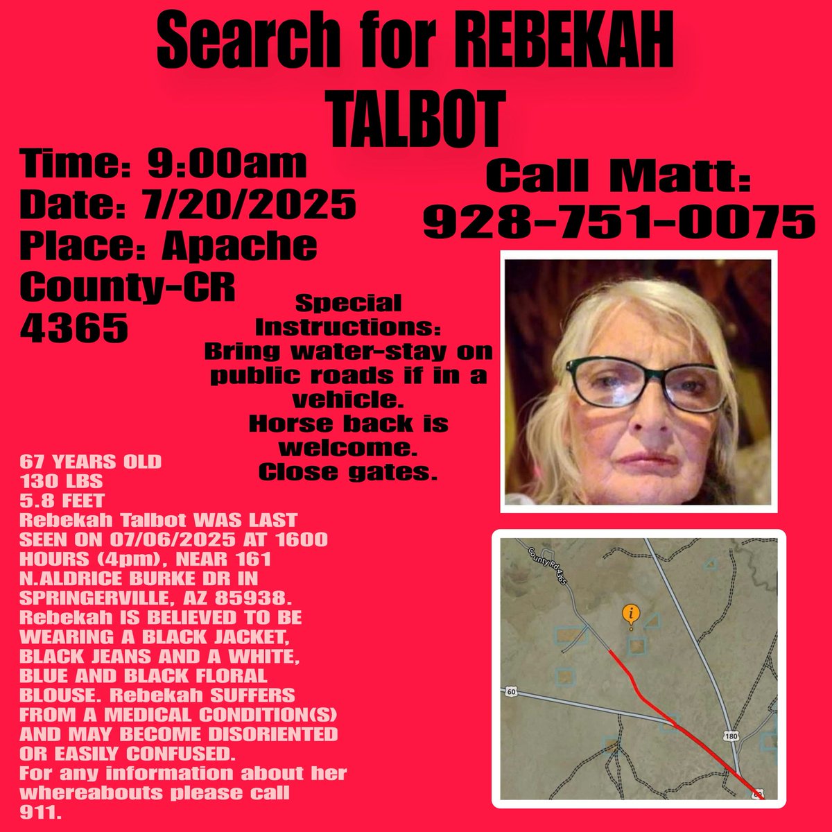 MtnDailyStar's tweet image. The search continues for Rebekah Talbot. Her family arrived in Apache County from North Carolina to assist in today’s search efforts.