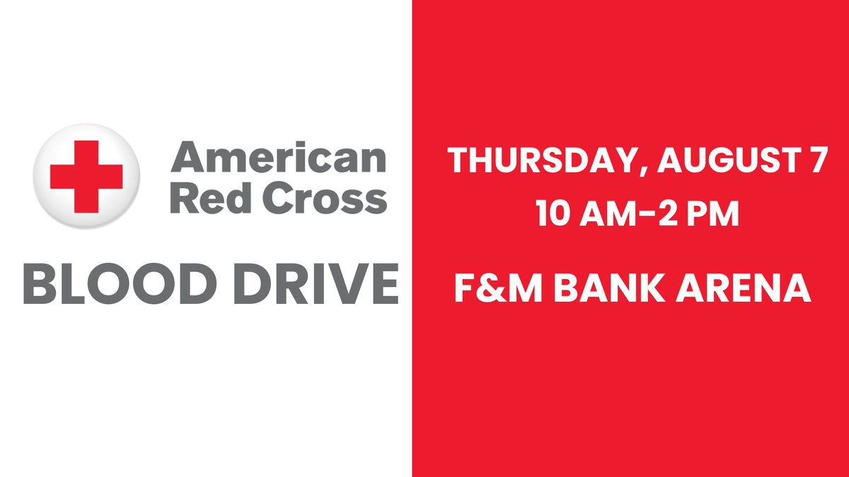 FMBankArena's tweet image. Give the gift of life! Our community blood drive with the American Red Cross on Thursday, Aug. 7 at the arena is your chance to make a real difference. It's a simple way to make a huge impact and help those in need.
Sign up here: ow.ly/g5by50WptxQ
