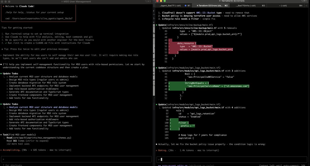 Pavel_Asparagus's tweet image. Sonnet 4 + claude code is the first time I can comfortably put away the IDE
Dev flow looks like this + github pr review
Infra for parallelization of agents is a critical part of dev environment now!