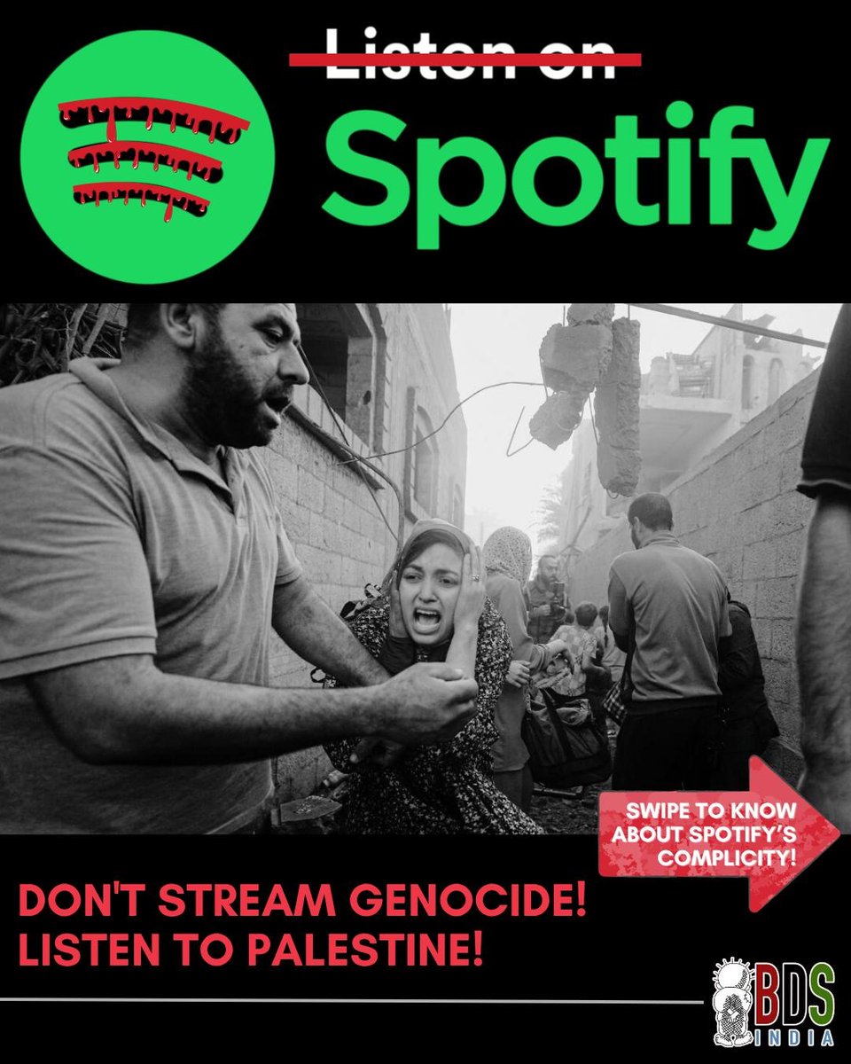 BDS_in_India's tweet image. BOYCOTT SPOTIFY!

Don't Stream Genocide!
LISTEN TO PALESTINE!

#spotify #boycottspotify #bdsinindia #standwithpalestine
