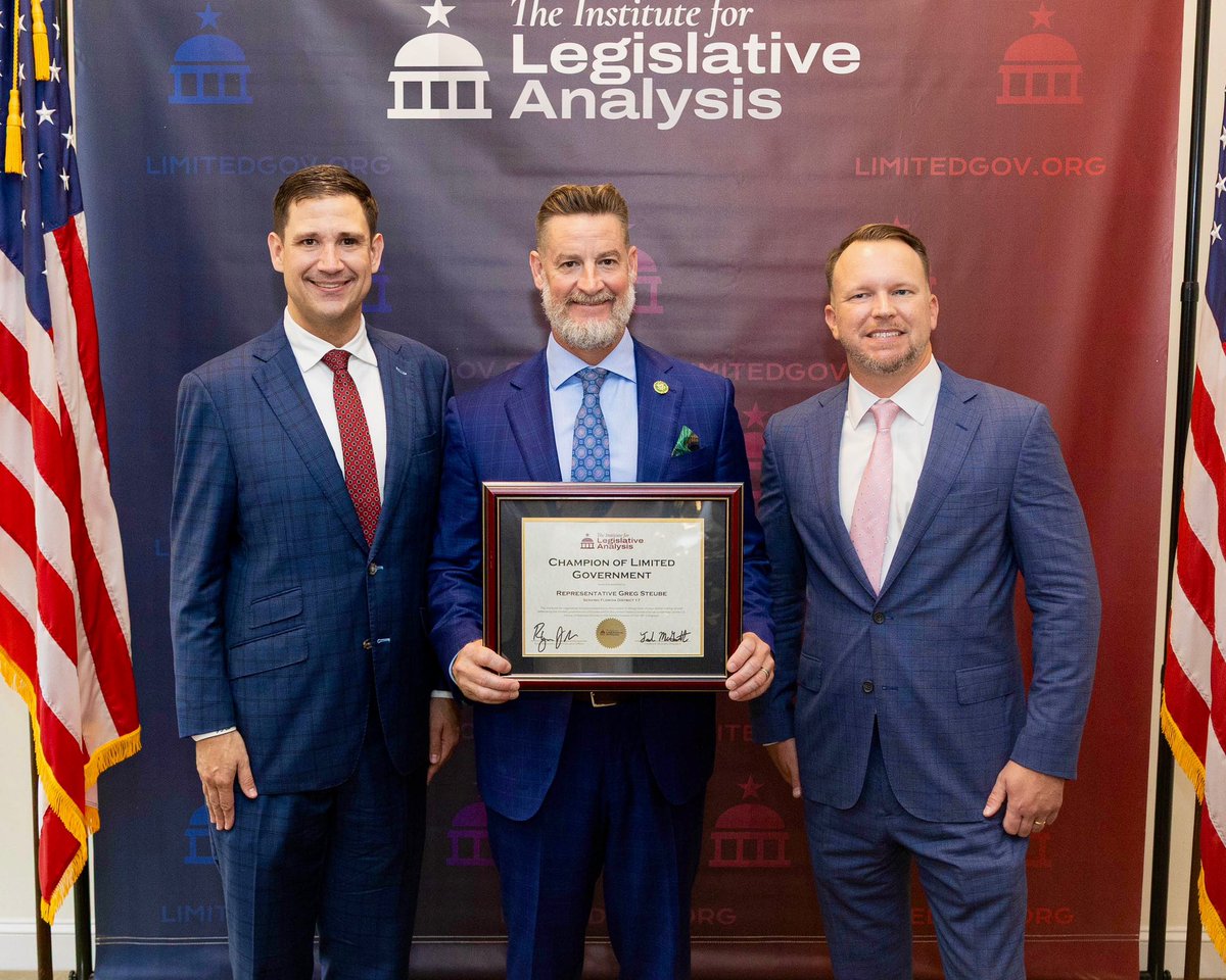 RepGregSteube's tweet image. Honored to receive the Champion of Limited Government Award from @leganalysis.
I’ll never stop fighting to defend our individual liberties and uphold the Constitution!