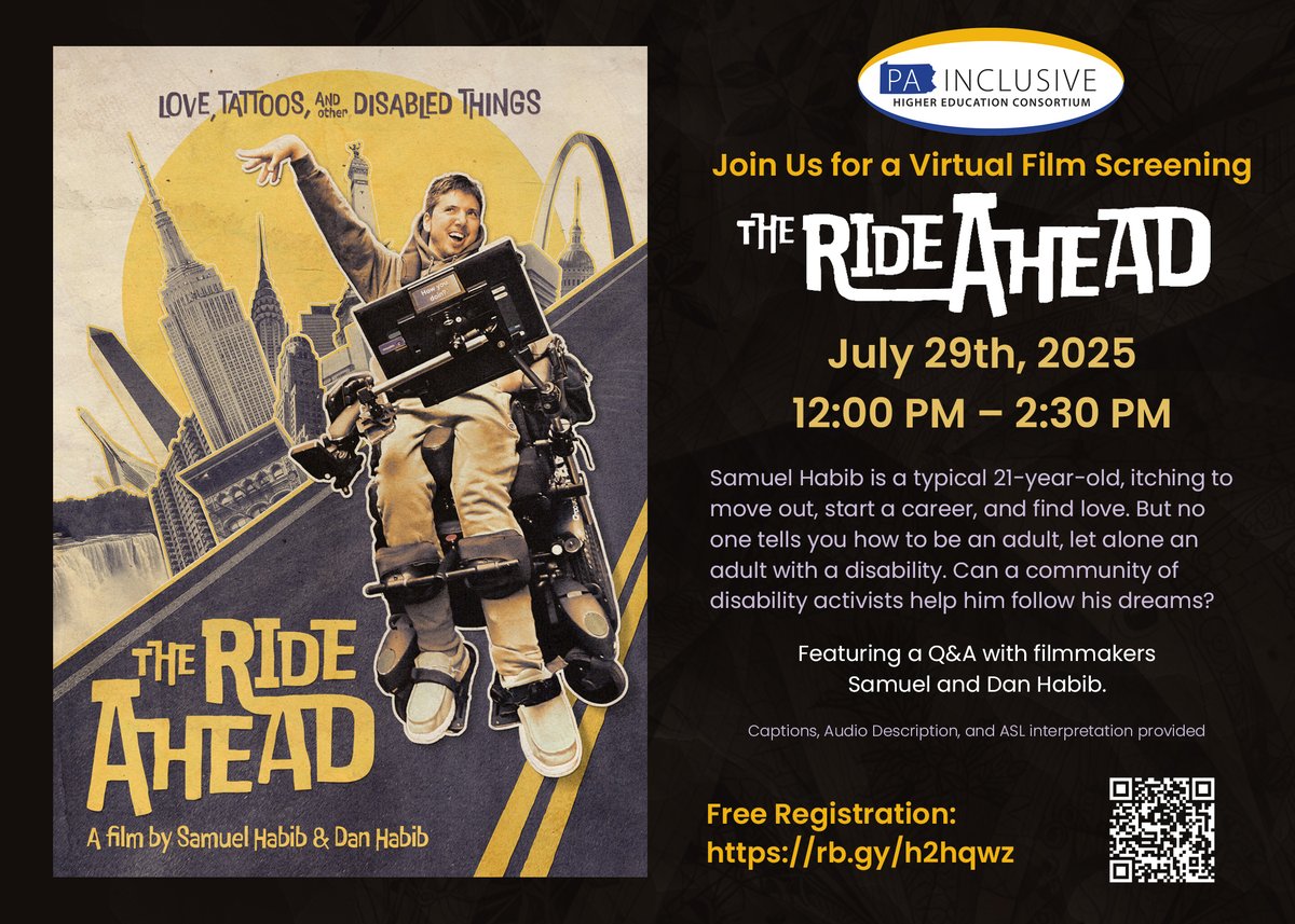 pattanupdates's tweet image. You’re invited! Join Samuel & Dan Habib at a screening & discussion of their new feature film @TheRideAhead hosted by PIHEC 🎬
🗓️ Mon. July 29
🕘 12 PM–2:30 PM
💻 Captioning & #ASL provided
Free to Register ➡️ rb.gy/h2hqwz
Watch the Trailer ▶️ rideaheadfilm.com/watch