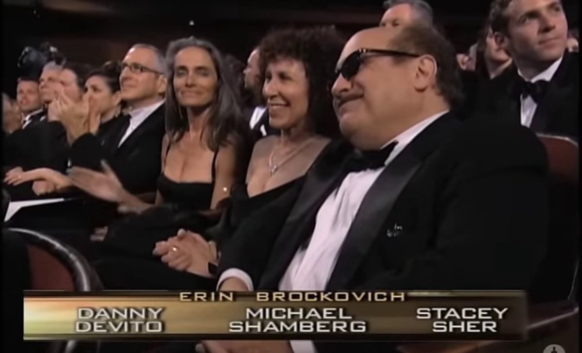 mrbrianrowe's tweet image. Someone who might not know is an Oscar nominee is Danny DeVito, who’s never gotten in for acting but was nominated for producing Erin Brockovich.