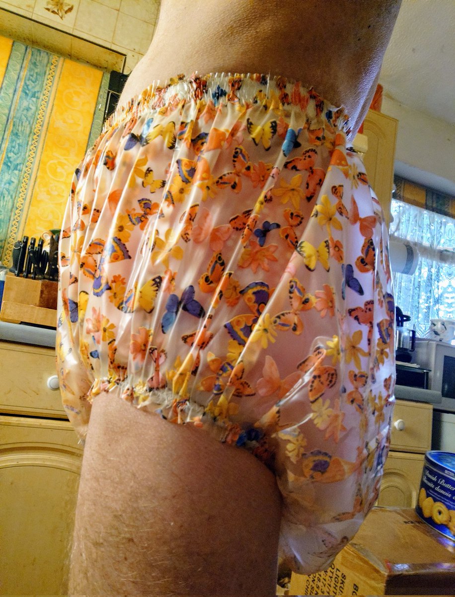 Silverray10's tweet image. Hiya. Here are my Sensual, Soft, Shiny &amp;amp; Comfortable Butterfly Print Plastic Panties. They feel divine and make me feel more of a Sissy Baby that I am. Of course I'm wearing a Diaper under them. 😀👍💋❤️