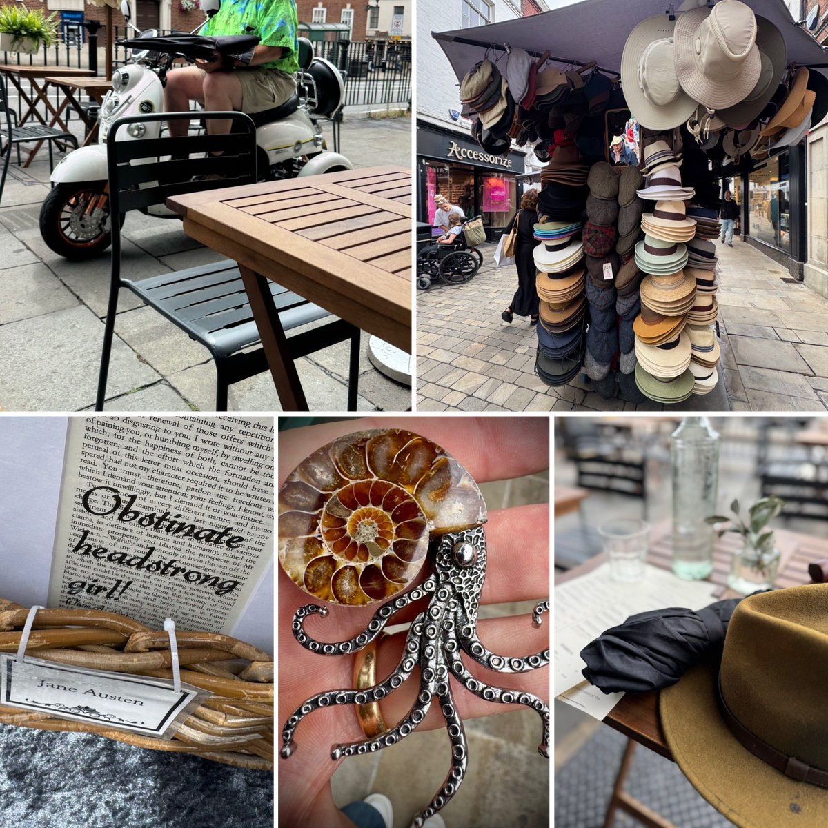 context_outside's tweet image. Winchester Trip. Summarised.
“Mod” motability scooter, a man with hats, will the Jane Austen stuff never end ? A brooch I bought my wife and a pistachio croissant for breakfast.
The true King, the out of place gothic town council rooftop , good old Gieves and a strange plaque…