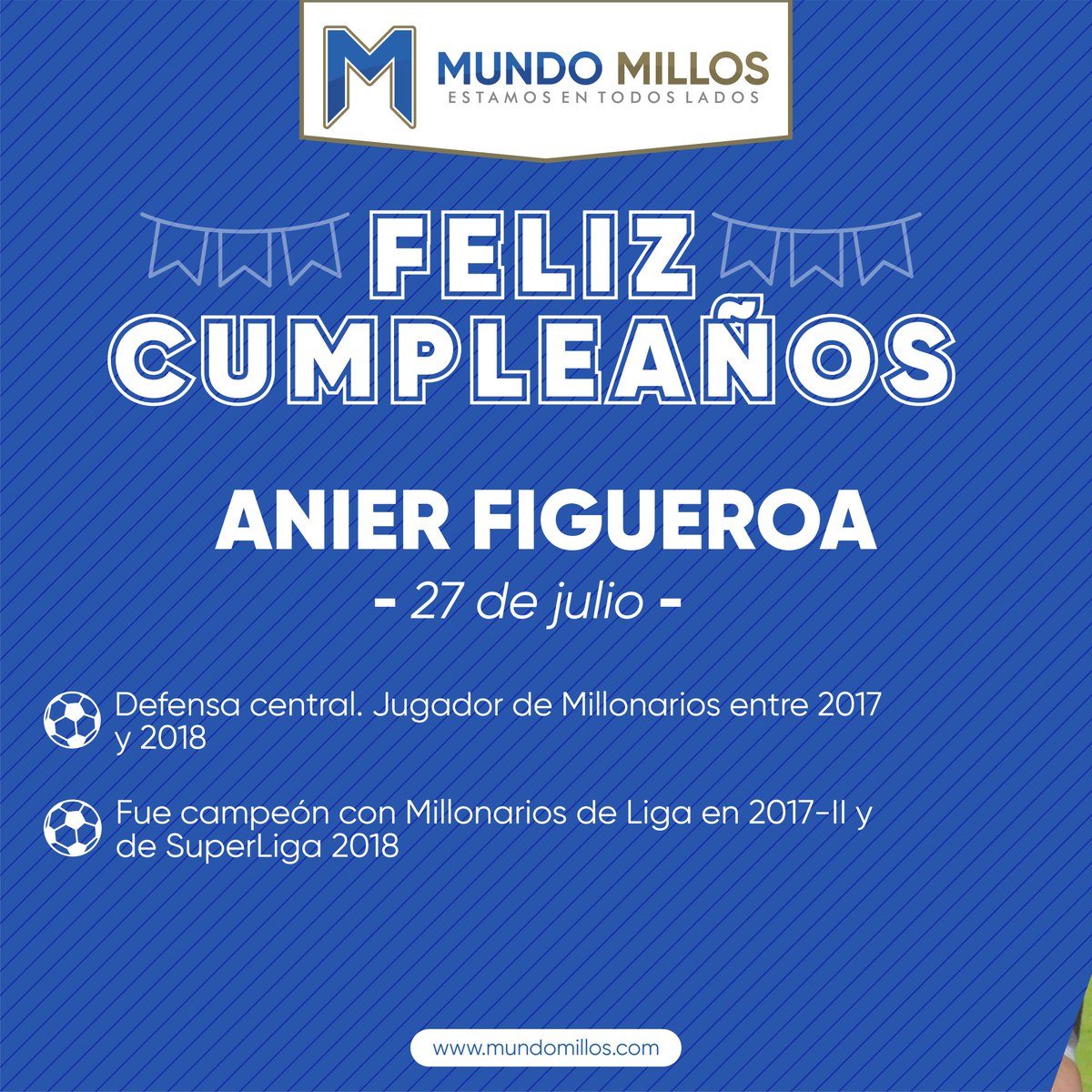 MundoMillos's tweet image. #CUMPLEAÑOS Defensor central. Pasó por #Millonarios entre 2017 y 2018 y fue campeón con el Embajador de Liga y SuperLiga.
Felicitamos a Anier Figueroa hoy en su cumpleaños 38 🎁🎂🍾🎉🥳🪅
#EstamosEnTodosLados