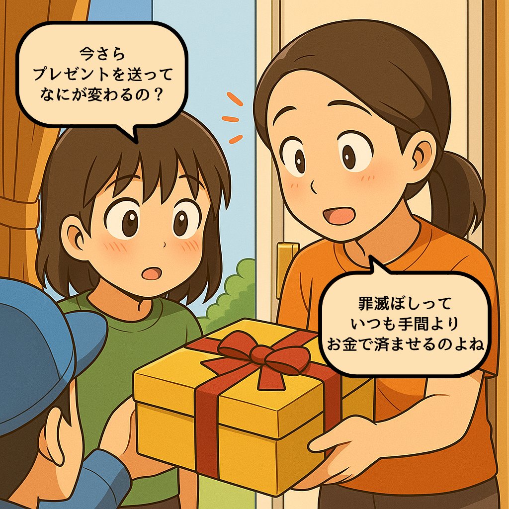 【100日後に夫婦を離婚させたい娘の物語：75日目】
父が突然、高級なスイーツ詰め合わせを送ってくる。心の隙間は、お金で埋まるものじゃない。