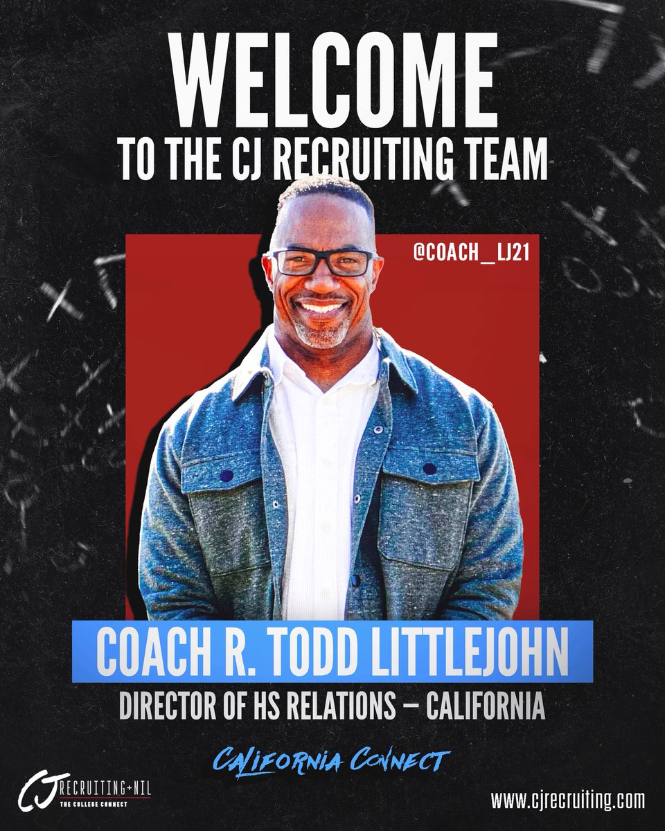 CJ Recruiting + NIL (@cjrecruiting2) on Twitter photo We would like to welcome <a href="/coach_lj21/">R. Todd Littlejohn</a> to the team. Coach Littlejohn brings a wealth of experience and we are excited to have him join our team and be the California Connect. We would like to welcome <a href="/coach_lj21/">R. Todd Littlejohn</a> to the team. Coach Littlejohn brings a wealth of experience and we are excited to have him join our team and be the California Connect.