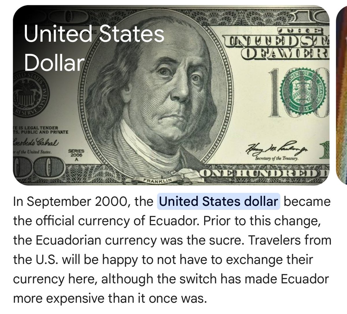 Today I learned that in the year 2000, Ecuador switched its currency to the United States Dollar.