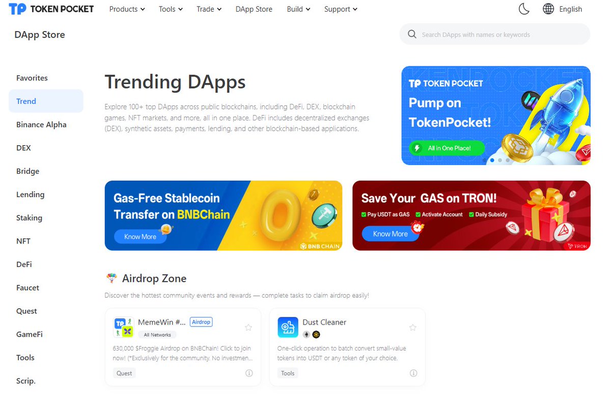🧩 Discover, connect, and explore the Web3 world with TokenPocket DApp Store!
From DeFi to GameFi, everything you need is just a tap away.
🌐 Dive in: tp.xyz/en/dappstore
#TokenPocket #DAppStore #Web3 #CryptoApps