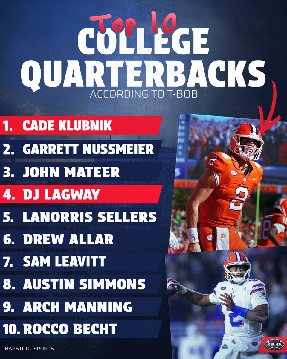 UnnecRoughness's tweet image. What do you think of @TBob53’s Top 10 QBs in CFB list?