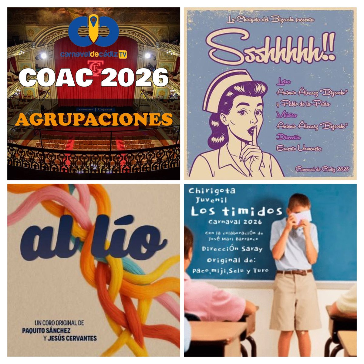 Ya son muchas las agrupaciones que han anunciado su nombre para el  #coac2026. Para verlos todos solo tienes que entrar en nuestra web👇🏽👇🏽👇🏽👇🏽

carnavaldecadiztv.com/agrupaciones-c…

#carnavaldecadiztv #cadiz #carnavaldecadiz