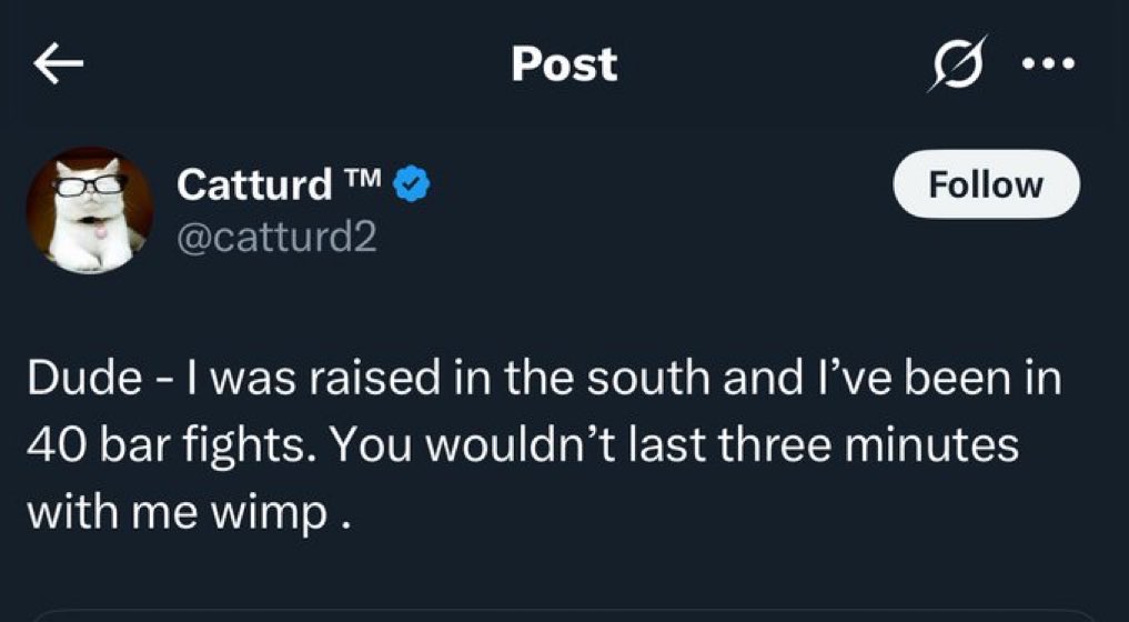 The loudest in the room is the weakest. 

Anyone that keeps a precise tab numbers  of fights is full of shit.

This cunt probably got his ass kicked 40 times out of bars for being an alcoholic.