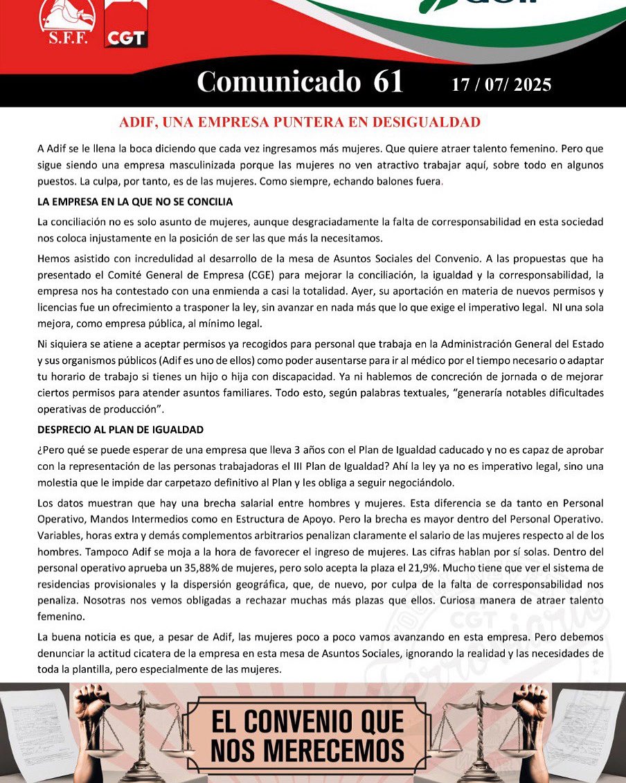 Ferroviari@s Málaga CGT (@sffcgtmalaga) on Twitter photo 🟢 Adif
ADIF, UNA EMPRESA PUNTERA EN DESIGUALDAD
👇🏿👇🏿👇🏿
☘️ m.facebook.com/story.php?stor…
☘️ vm.tiktok.com/ZNdmHGUsP/
#seguidores #sffcgt #cgtandaluciaceutaymelilla #ferroviario <a href="/destacar/">ISABEL FERNANDEZ AR</a> <a href="/SFFCGT/">CGT Sector Federal Ferroviario</a> <a href="/SGeneral_SFFCGT/">Secretaría General SFF-CGT</a> <a href="/sffcgtmalaga/">Ferroviari@s Málaga CGT</a> <a href="/CGT_A/">CGT Andalucia</a> 🟢 Adif
ADIF, UNA EMPRESA PUNTERA EN DESIGUALDAD
👇🏿👇🏿👇🏿
☘️ m.facebook.com/story.php?stor…
☘️ vm.tiktok.com/ZNdmHGUsP/
#seguidores #sffcgt #cgtandaluciaceutaymelilla #ferroviario <a href="/destacar/">ISABEL FERNANDEZ AR</a> <a href="/SFFCGT/">CGT Sector Federal Ferroviario</a> <a href="/SGeneral_SFFCGT/">Secretaría General SFF-CGT</a> <a href="/sffcgtmalaga/">Ferroviari@s Málaga CGT</a> <a href="/CGT_A/">CGT Andalucia</a>