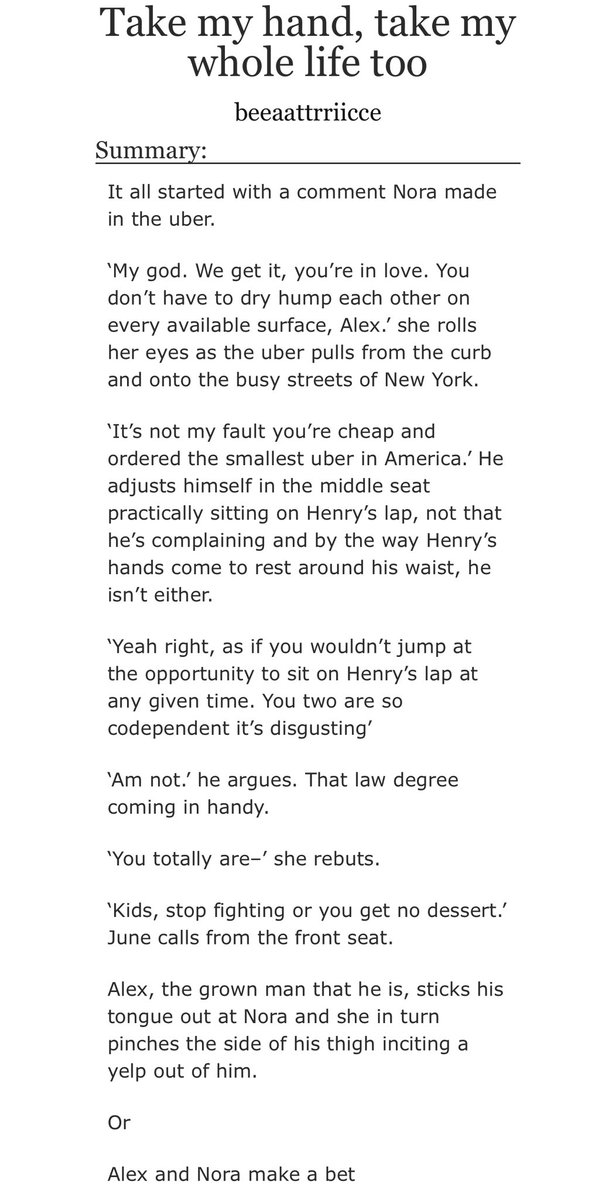 Not me sneaking out of the writers block asylum 🫣 Here’s a little codependent firstprince for your Sunday 🫶🏾

Take my hand, take my whole life too

G | 2.6k | Codependent firstprince x Alex and Nora make a bet

archiveofourown.org/works/67858681