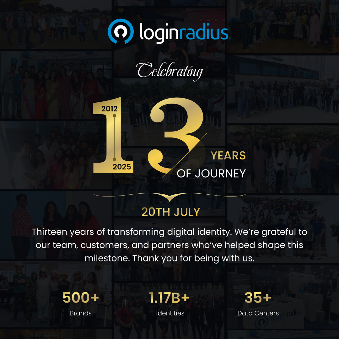 🎉 LoginRadius Turns 13! 🎉

We’re more than just a company—we’re a community. One that’s come a long way from our early days, united by a mission to solve real identity challenges. Together, we’ve supported each other through every obstacle, celebrated every win (big or small),