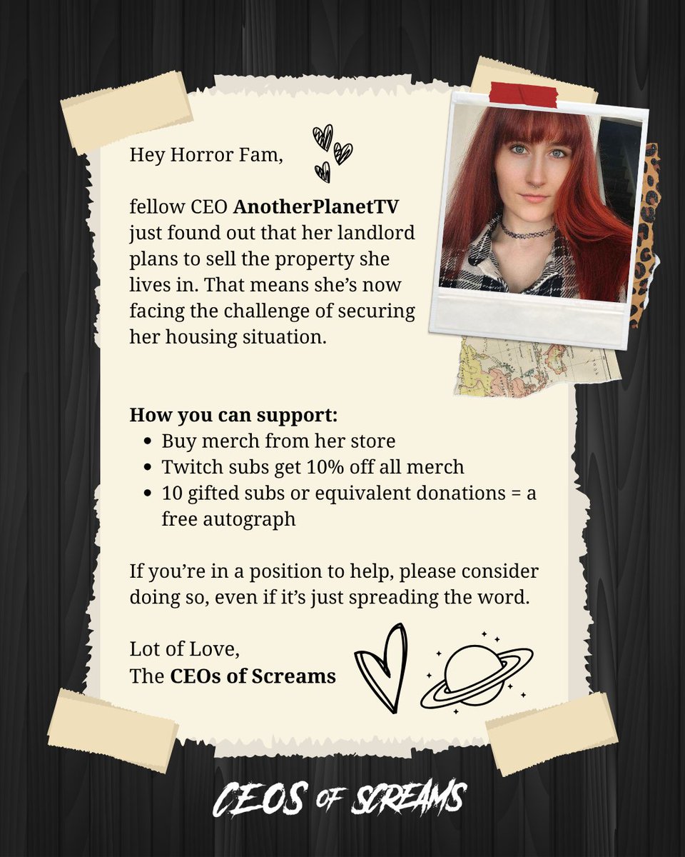 Our CEO <a href="/AnotherPlanetTV/">AnotherPlanetTV🪐 DBD Creator ✨</a> needs help! <3 

Her Merch Store: anotherplanettv-1-shop.fourthwall.com/en-eur

Her Twitch: twitch.tv/anotherplanett…