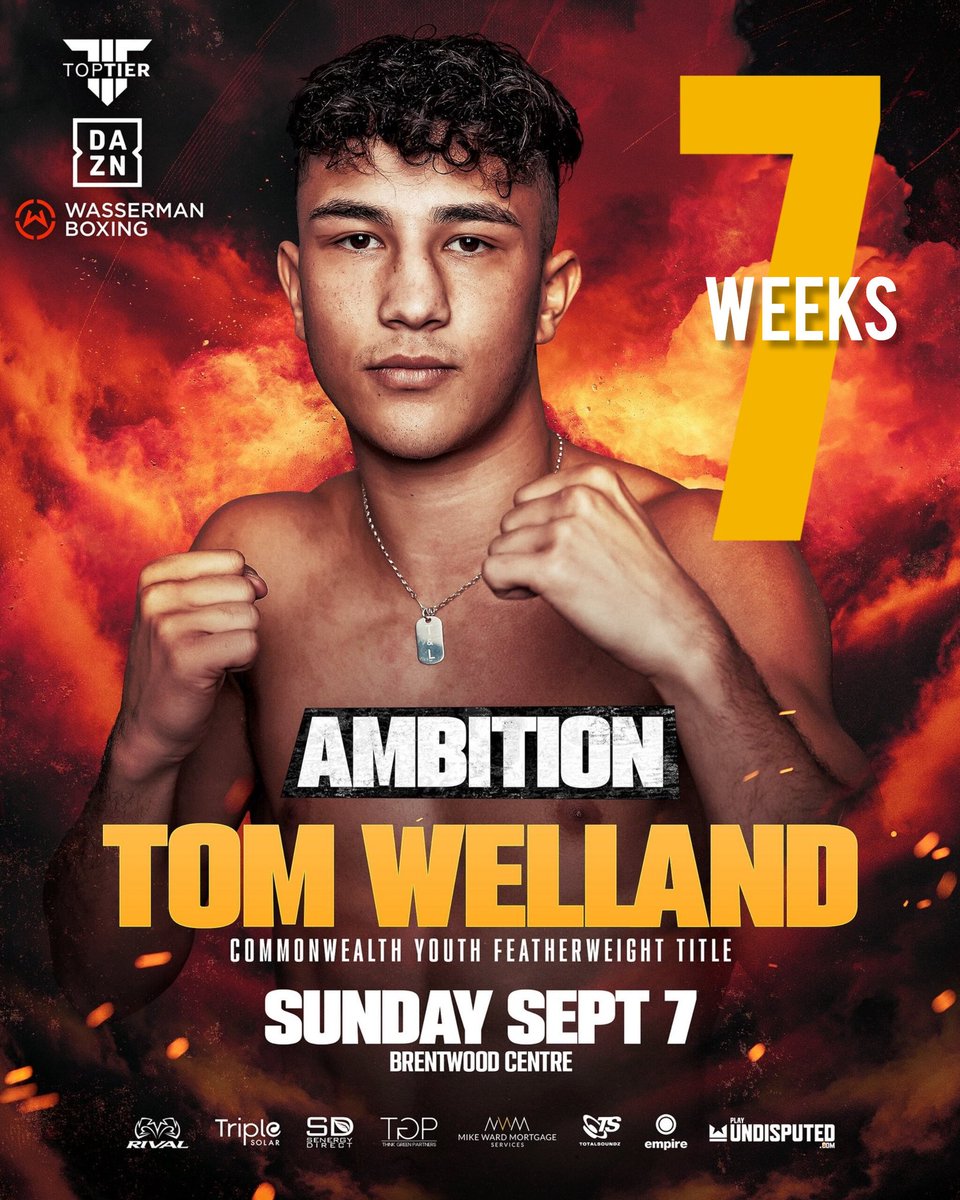 letsgomanage's tweet image. 7 WEEKS!! @_toptierboxing
Live @DAZNBoxing ๐บ
@Tomwelland04
James Osborne
Kevin Reavell
#TitleFights !!
๐๏ธ September 7th
๐ Brentwood Centre, Essex.
