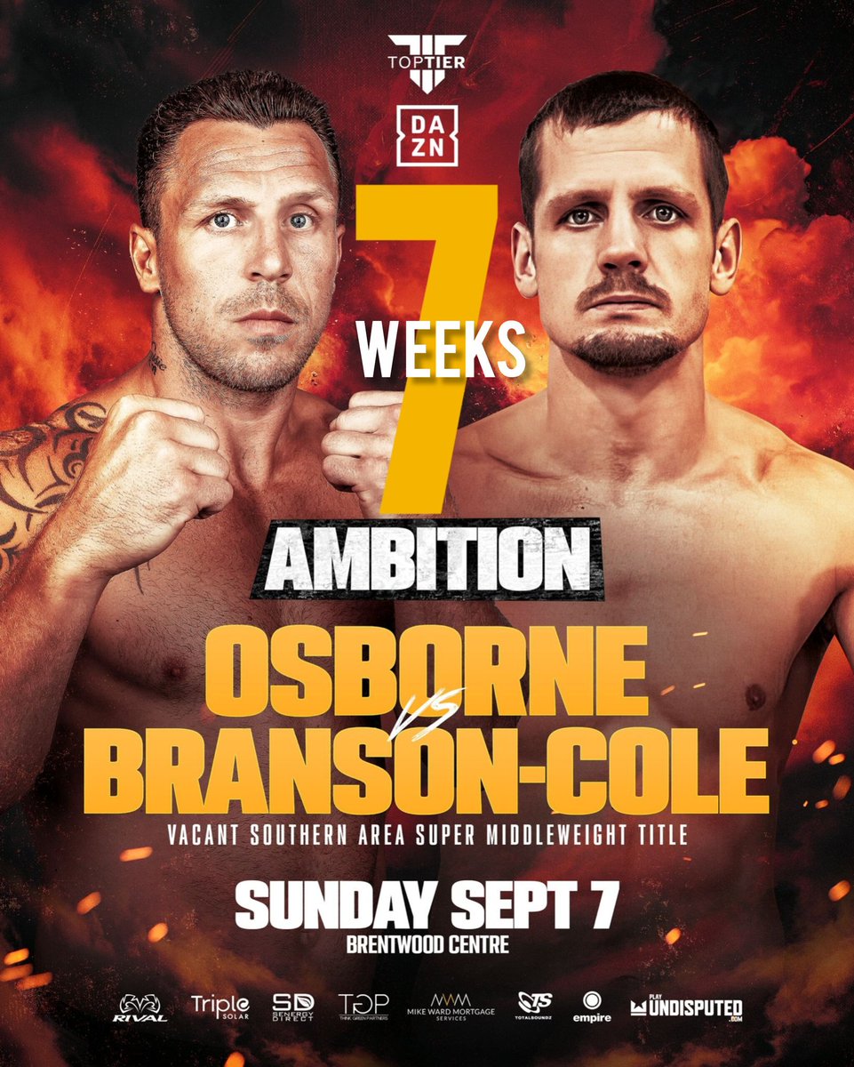 letsgomanage's tweet image. 7 WEEKS!! @_toptierboxing
Live @DAZNBoxing ๐บ
@Tomwelland04
James Osborne
Kevin Reavell
#TitleFights !!
๐๏ธ September 7th
๐ Brentwood Centre, Essex.