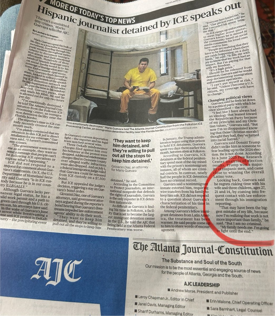 R_A_Belcher's tweet image. Detained Hispanic journalist Mario Guevara admits his frequent contact w/ law enforcement was a mistake. I agree. He’s been facing deportation since he was denied asylum in 2012. @ajc tells us he’s got a work permit but doesn’t mention deportation.