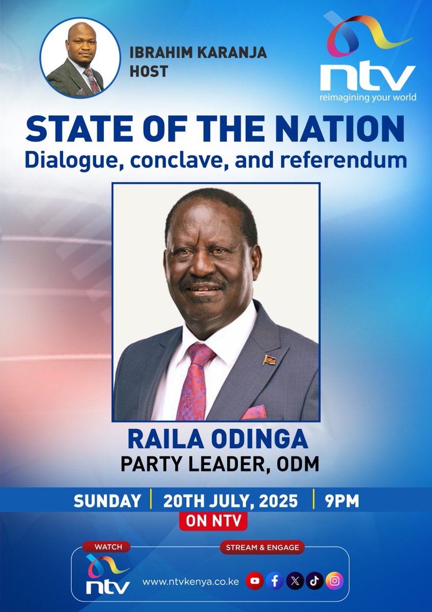 NTV Kenya (@ntvkenya) on Twitter photo Raila Odinga's proposed national dialogue and referendum has drawn mixed reactions; is it the solution to Kenya’s pressing issues? <a href="/Karanja_Ibrah/">Ibrahim Karanja.</a> sits down with the ODM leader on the proposed conclave, referendum push, broad-based govt, #StateOfTheNation. TONIGHT 9pm Raila Odinga's proposed national dialogue and referendum has drawn mixed reactions; is it the solution to Kenya’s pressing issues? <a href="/Karanja_Ibrah/">Ibrahim Karanja.</a> sits down with the ODM leader on the proposed conclave, referendum push, broad-based govt, #StateOfTheNation. TONIGHT 9pm