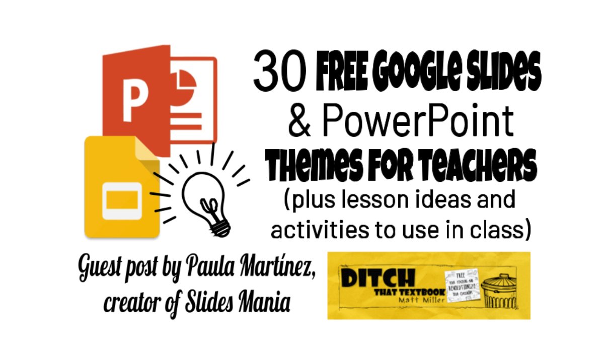 DitchThatTxtbk's tweet image. 30 FREE 🤯 Google Slides and PowerPoint themes for teachers by Paula Martínez, creator of Slides Mania!
🗂 30 FREE templates
💡Lesson and activity ideas
🔗 Links to even more resources
f.mtr.cool/ldrrjepugl #ditchbook