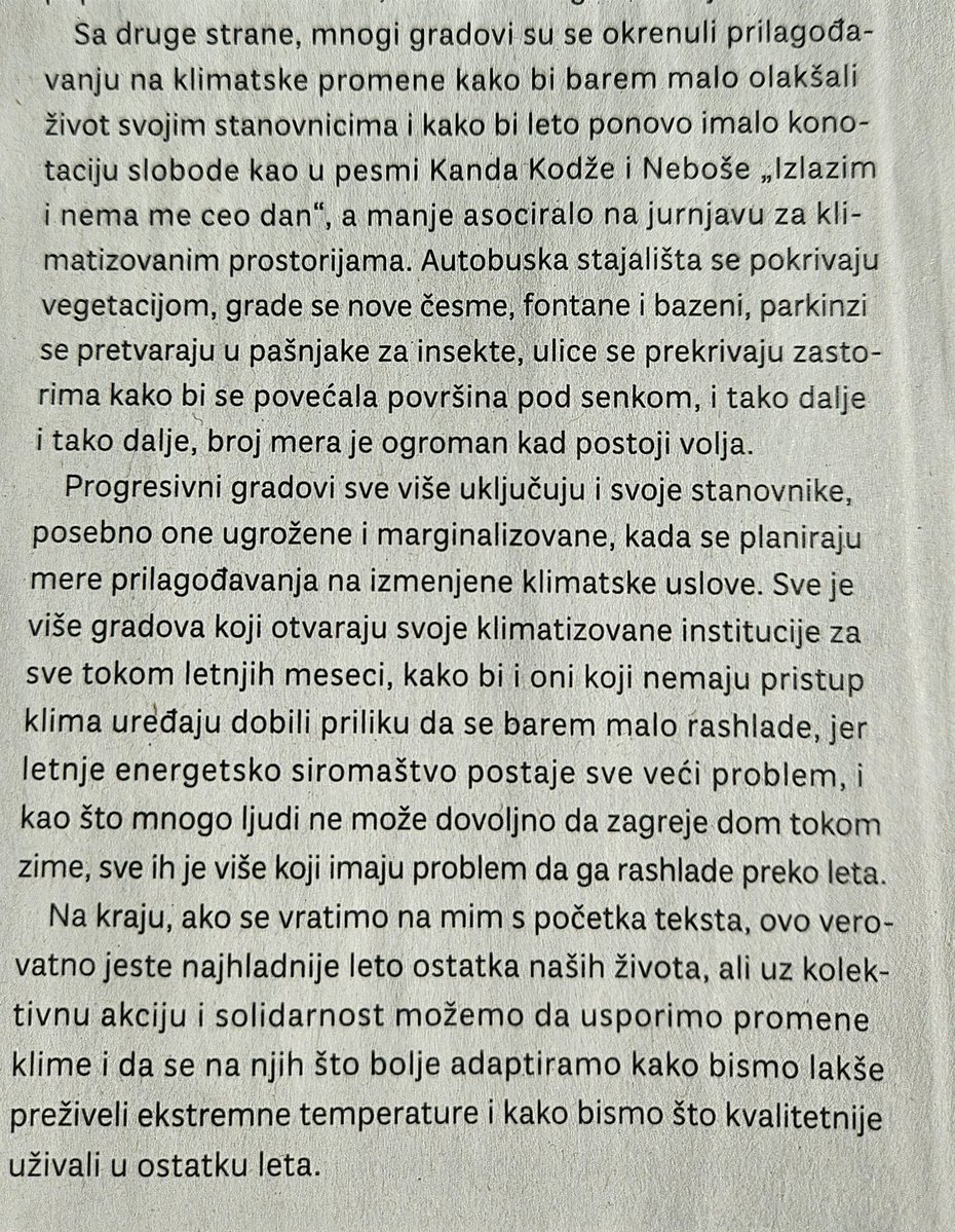 Dok čitam <a href="/liceulice/">liceulice</a> i tekst <a href="/ComradePedjah/">Predrag Momčilović</a> o tome zašto je ovo leto verovatno najhladnije u ostatku naših života, i šta bi se moglo uraditi da se taj niz toplotnih rekorda zaustavi (šta rade progresivni gradovi ali ne i srpski gradovi) stiže sms upozorenje na jak i dugotrajan
