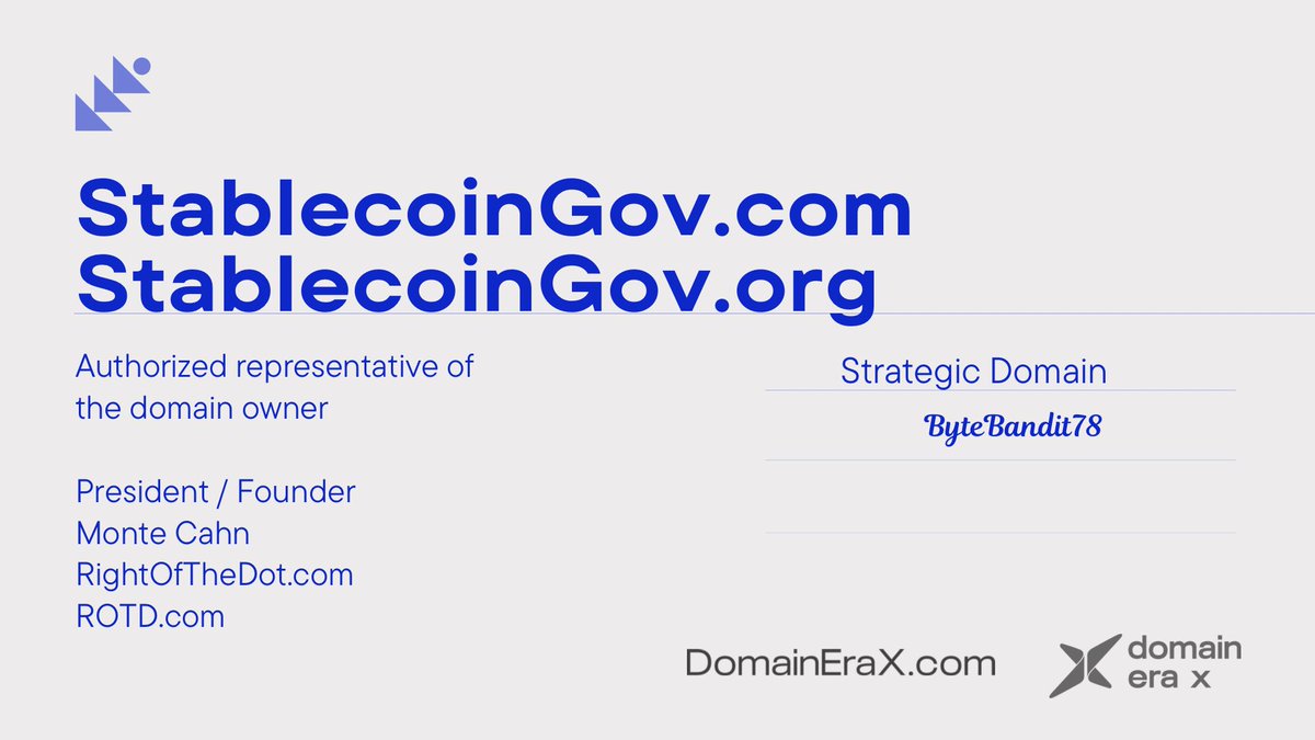 DomainStrategic's tweet photo. https://t.co/nZ70QXSs8G + .org
Governance redefined.
The future of #stablecoins is being shaped by new #regulatory frameworks - owned by those who lead the change
#Stablecoin #CryptoRegulation #FinTech #DigitalGovernance #RegTech #Web3Policy #Gov #StablecoinGov #Domains #crypto https://t.co/CWGOVOF6fi