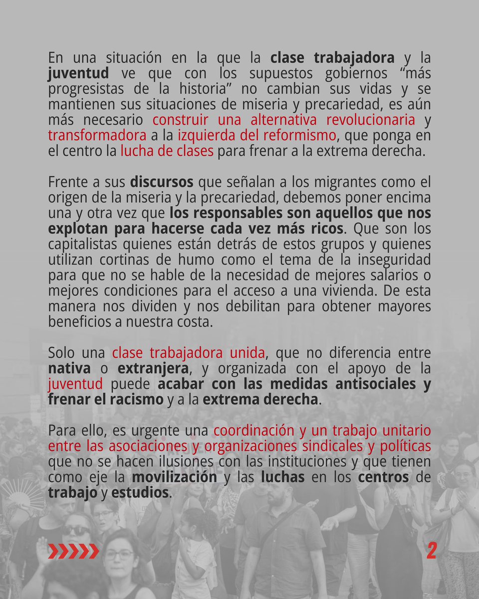 IZAR_Rev's tweet image. 🔴 COMUNICADO UNITARIO | FRENTE A LAS AGRESIONES RACISTAS EN TORRE PACHECO
La extrema derecha instrumentaliza una agresión a un anciano para perpetrar linchamientos mientras las políticas antisociales del Gobierno le abonan el terreno.