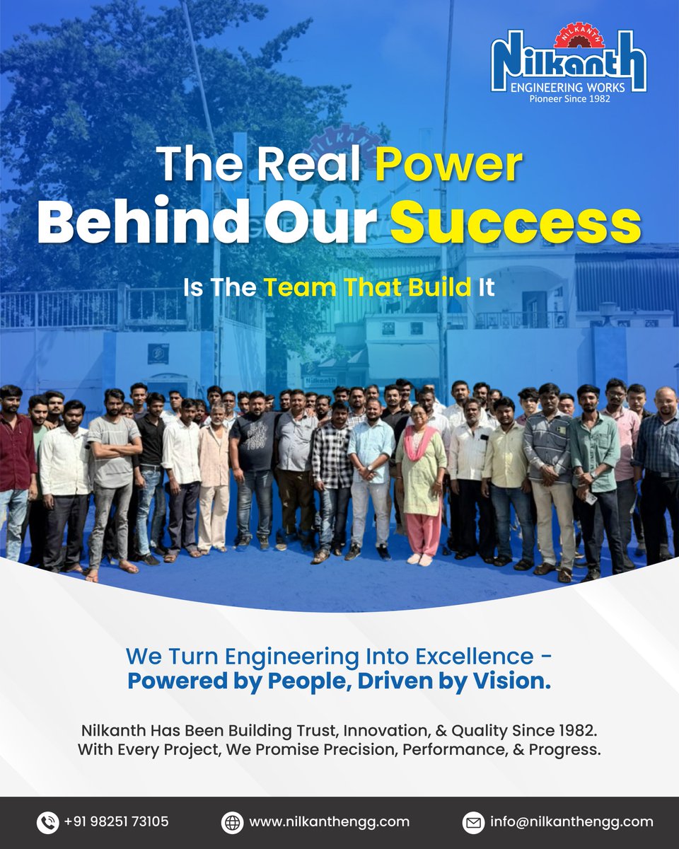 nilkanth_engg's tweet image. 💪 Since 1982, Nilkanth’s true strength lies in its people — driving trust, innovation, and quality worldwide. 🌟 Precision plants, lasting growth. 

#EngineeringExcellence #TeamworkDriven #BuildingSuccess